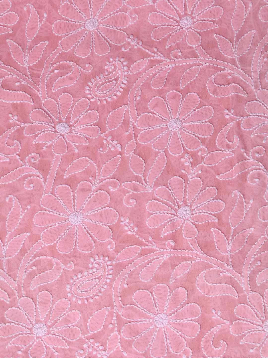 Ada Hand Embroidered Pink Pure Georgette Lucknowi Chikankari Dupatta 01A102410