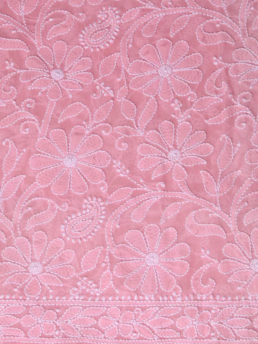 Ada Hand Embroidered Pink Pure Georgette Lucknowi Chikankari Dupatta 01A102410
