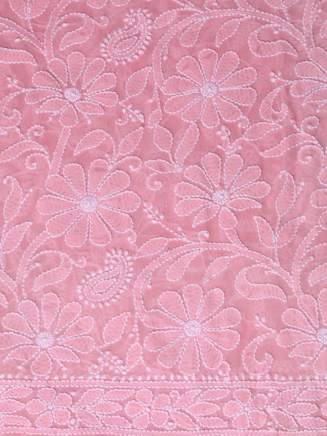 Ada Hand Embroidered Pink Pure Georgette Lucknowi Chikankari Dupatta 01A102410