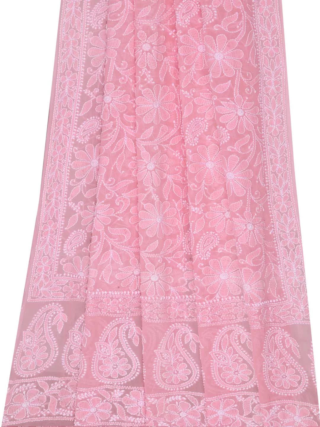 Ada Hand Embroidered Pink Pure Georgette Lucknowi Chikankari Dupatta 01A102410
