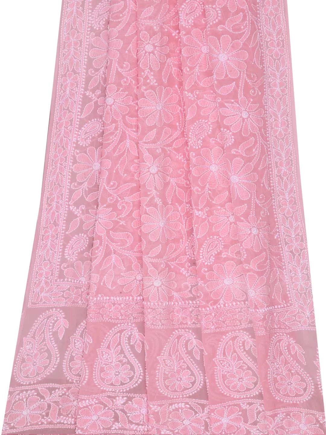 Ada Hand Embroidered Pink Pure Georgette Lucknowi Chikankari Dupatta 01A102410