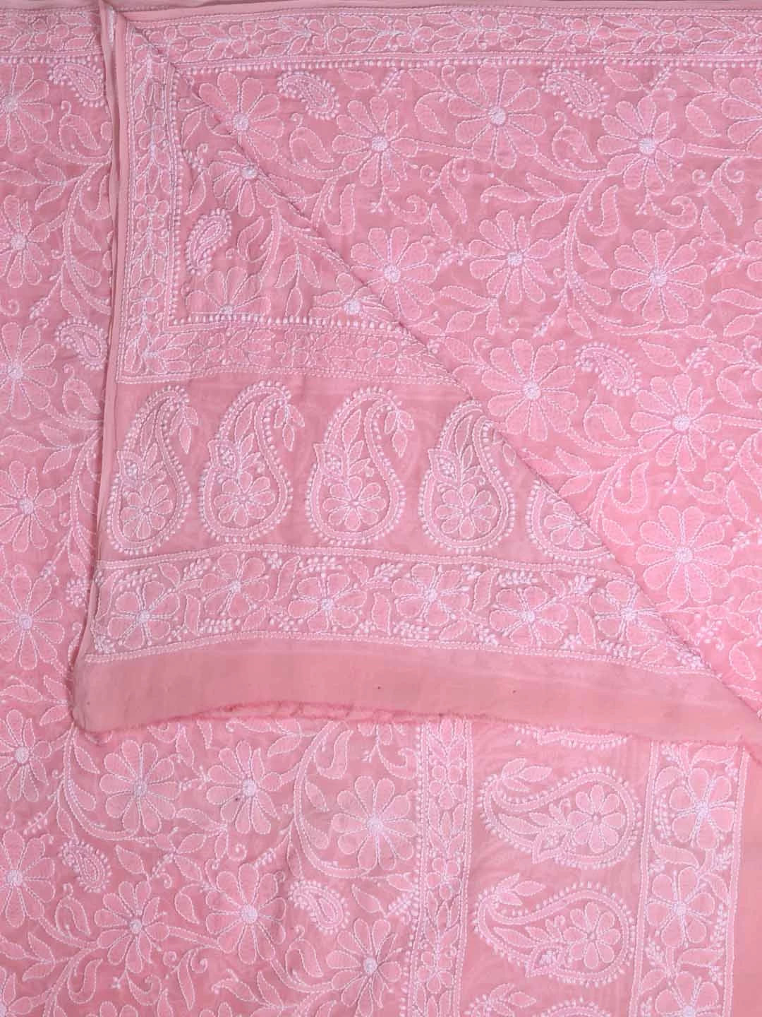 Ada Hand Embroidered Pink Pure Georgette Lucknowi Chikankari Dupatta 01A102410