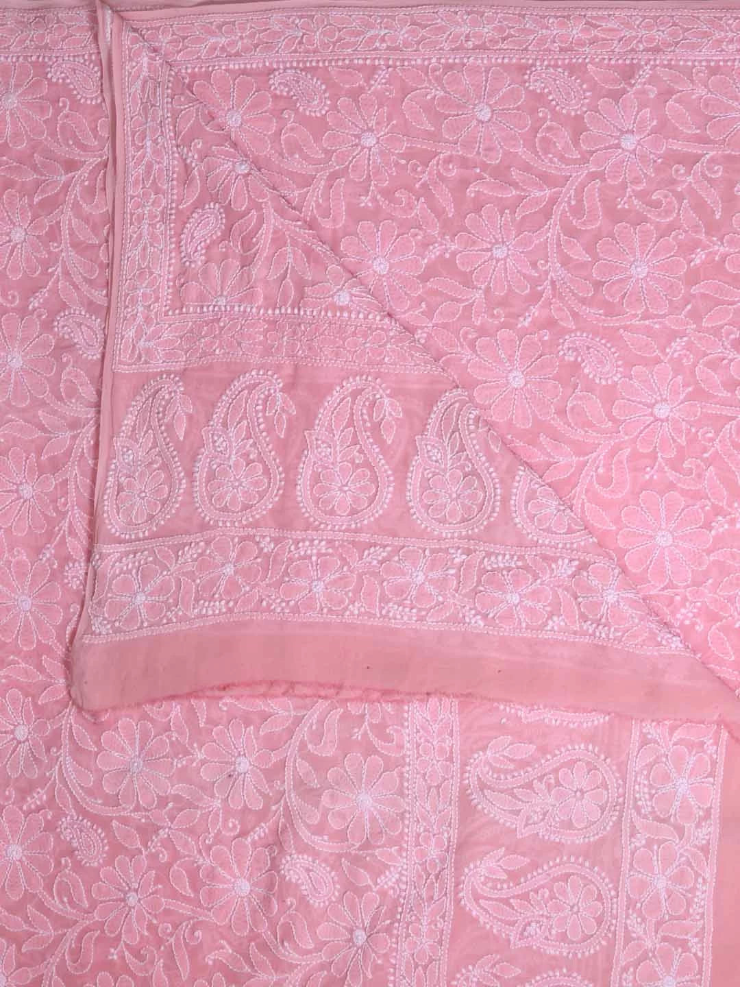 Ada Hand Embroidered Pink Pure Georgette Lucknowi Chikankari Dupatta 01A102410