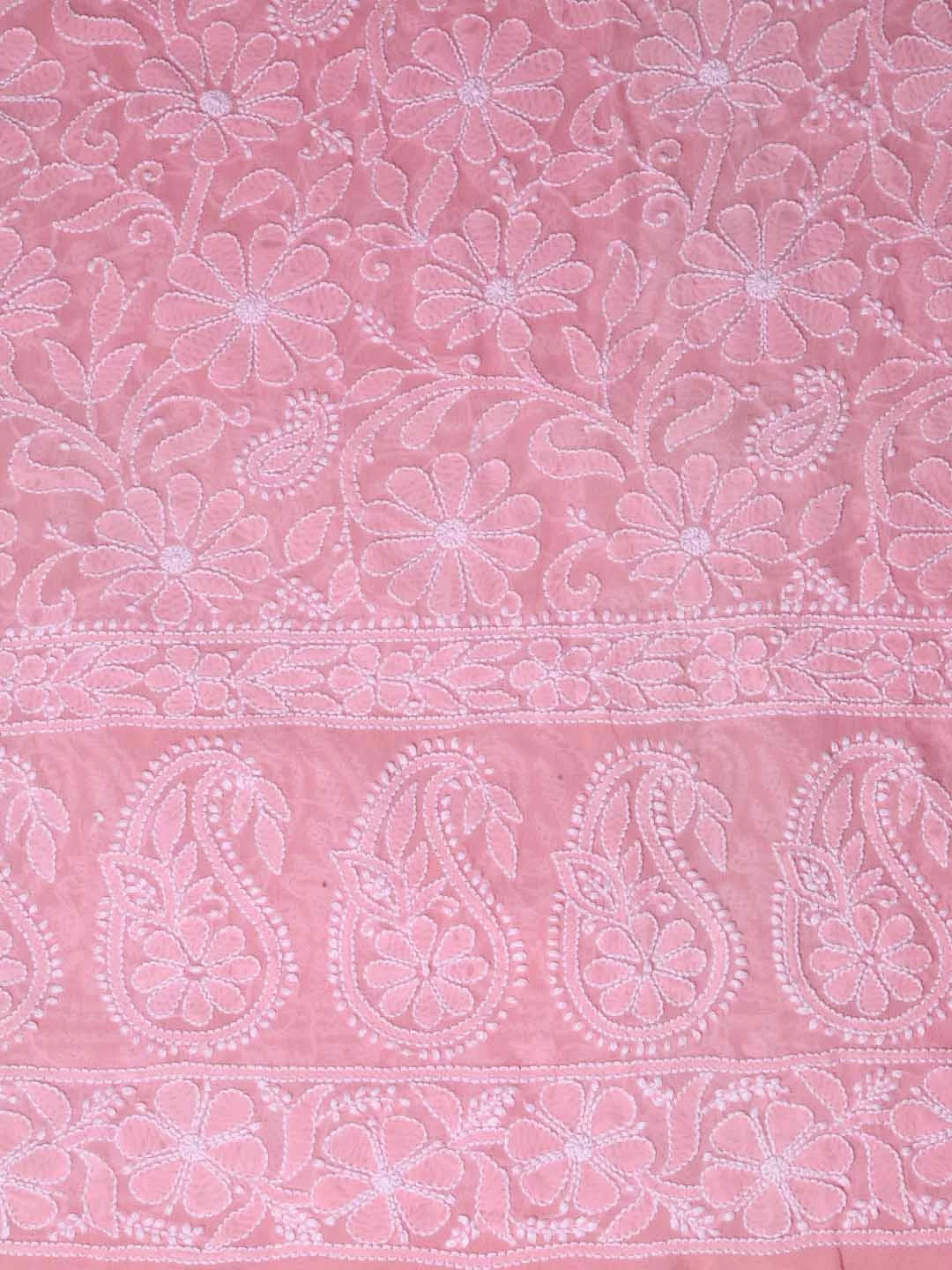 Ada Hand Embroidered Pink Pure Georgette Lucknowi Chikankari Dupatta 01A102410