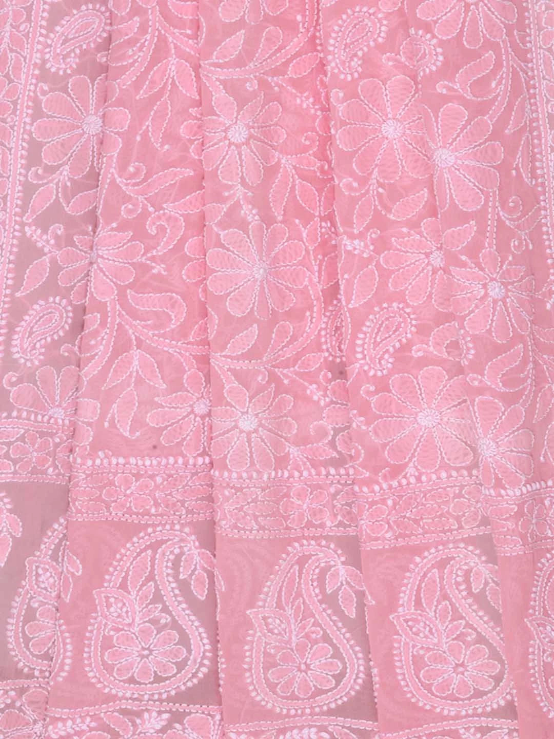 Ada Hand Embroidered Pink Pure Georgette Lucknowi Chikankari Dupatta 01A102410