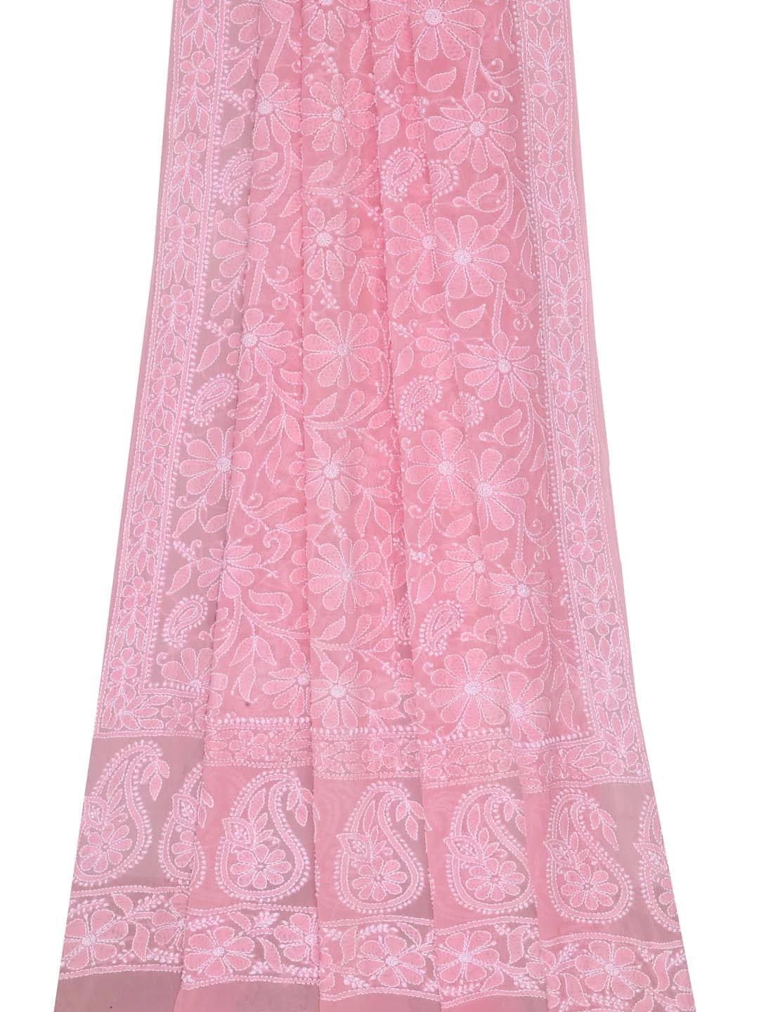 Ada Hand Embroidered Pink Pure Georgette Lucknowi Chikankari Dupatta 01A102410