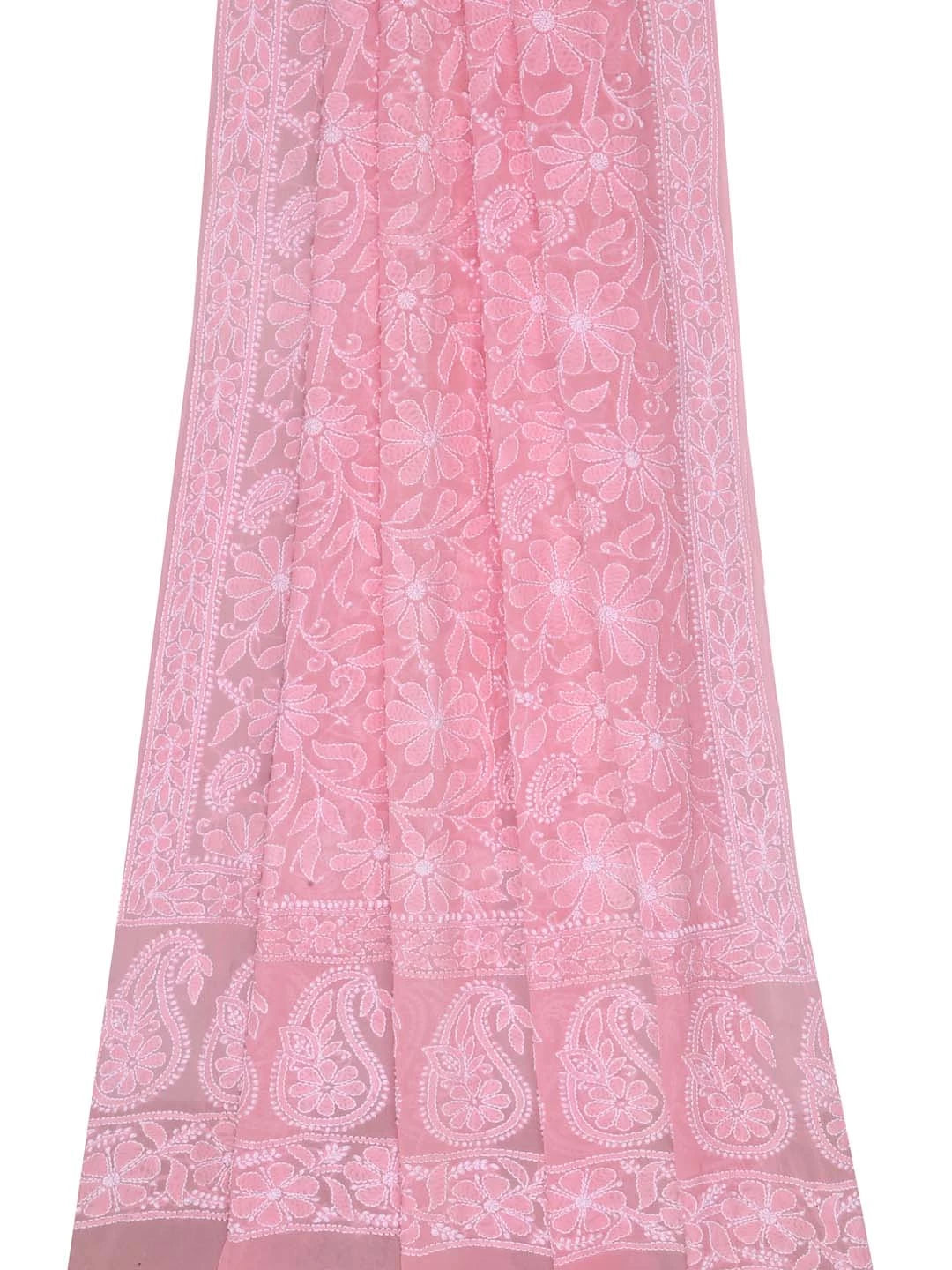 Ada Hand Embroidered Pink Pure Georgette Lucknowi Chikankari Dupatta 01A102410