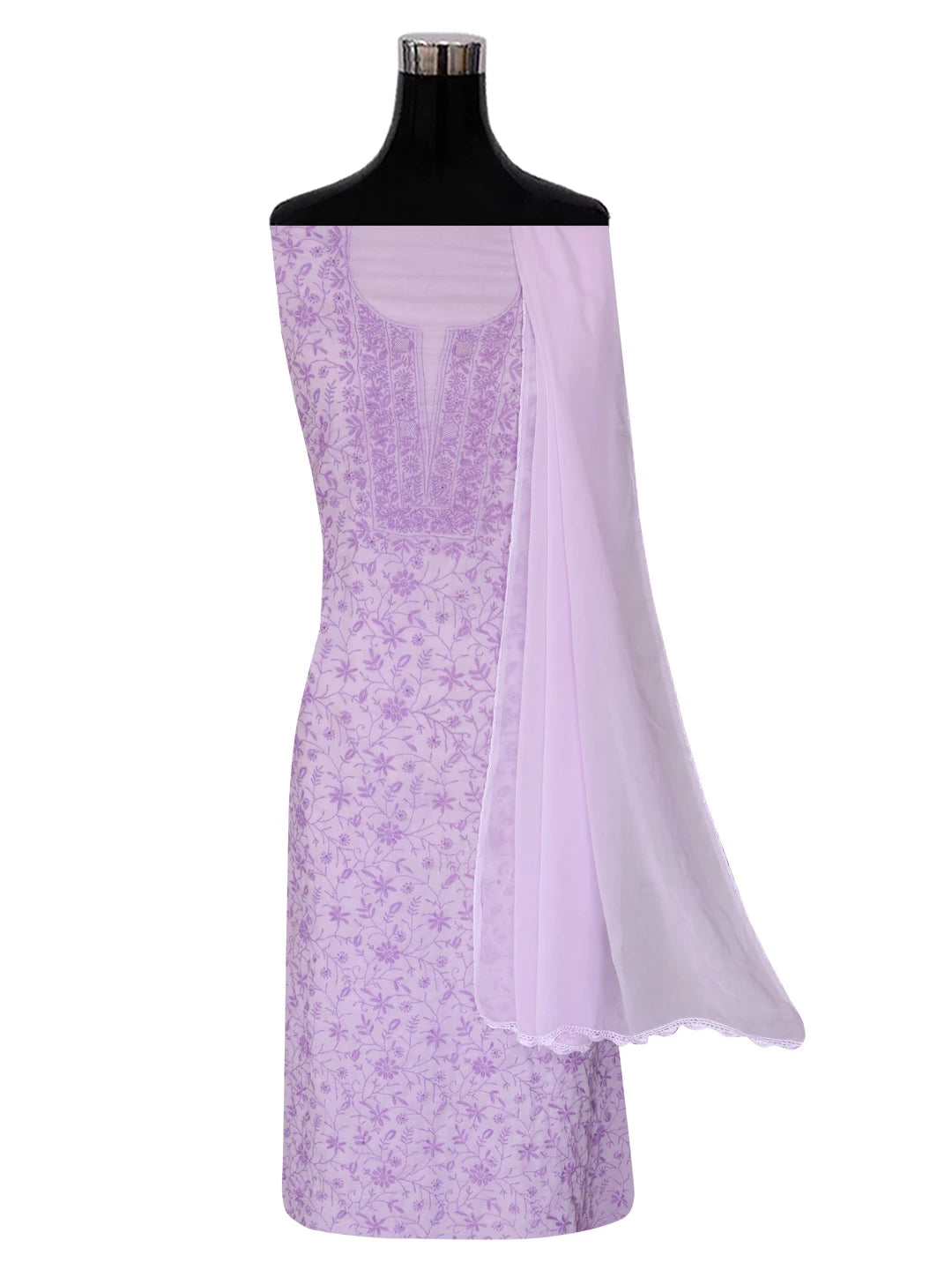 Ada Hand Embroidered Lavender Mulmul Lucknowi Chikankari Unstitched Suit Piece 01A376752