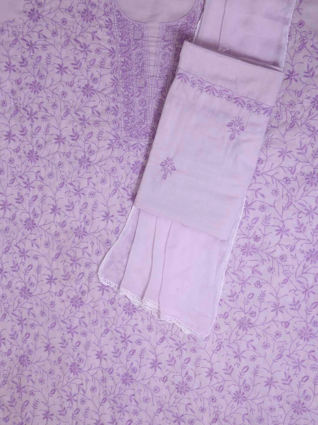 Ada Hand Embroidered Lavender Mulmul Lucknowi Chikankari Unstitched Suit Piece 01A376752