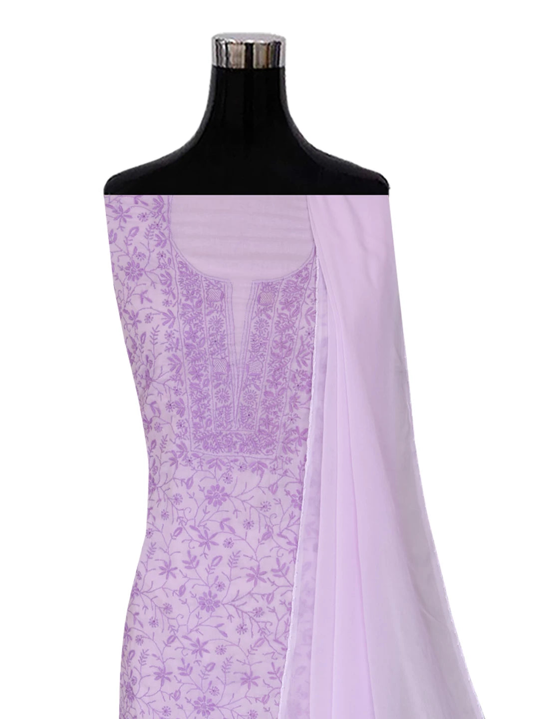 Ada Hand Embroidered Lavender Mulmul Lucknowi Chikankari Unstitched Suit Piece 01A376752