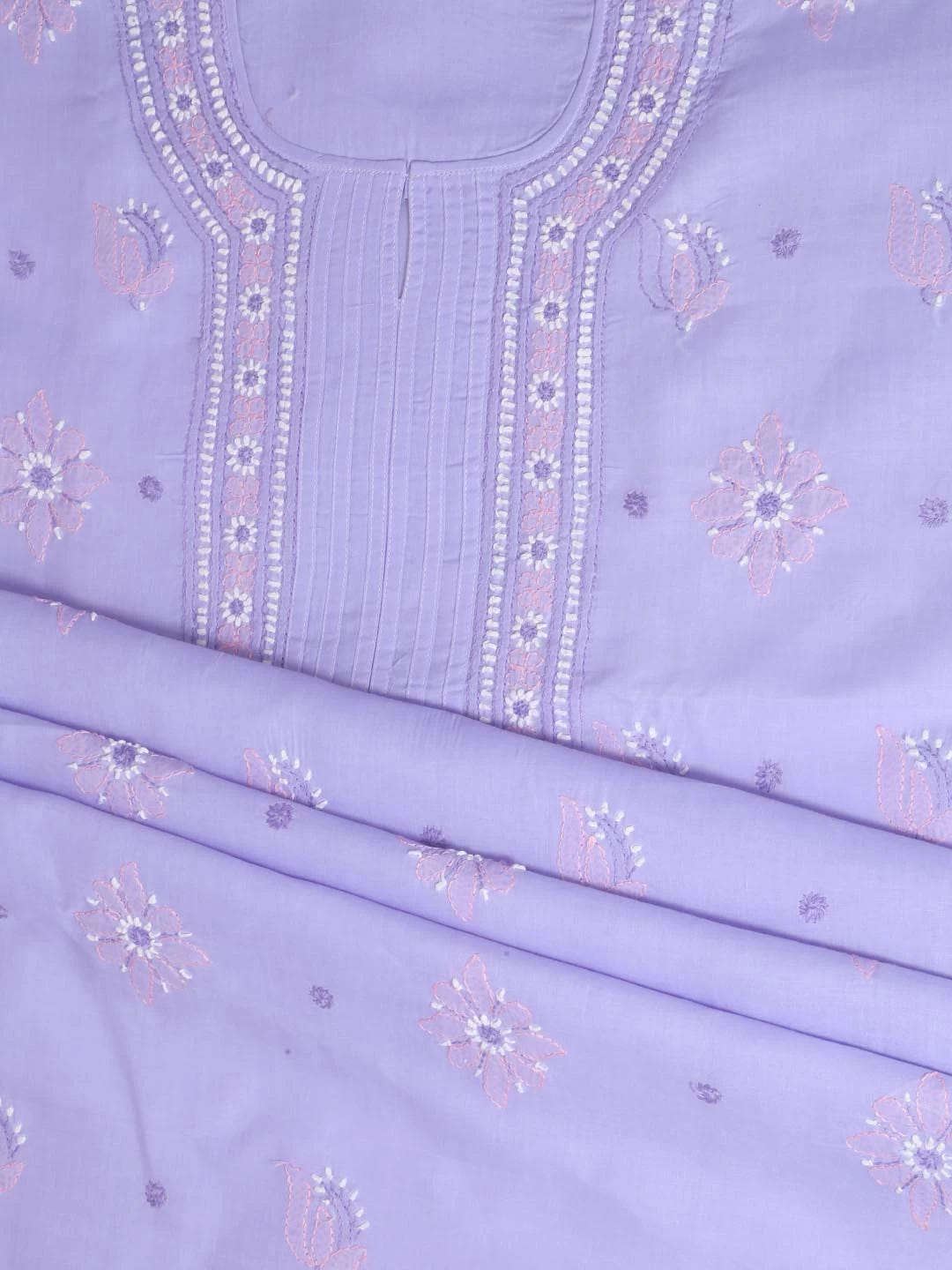 Ada Hand Embroidered Mauve Cotton Lucknowi Chikankari Semi stitched Suit Piece 01A393501