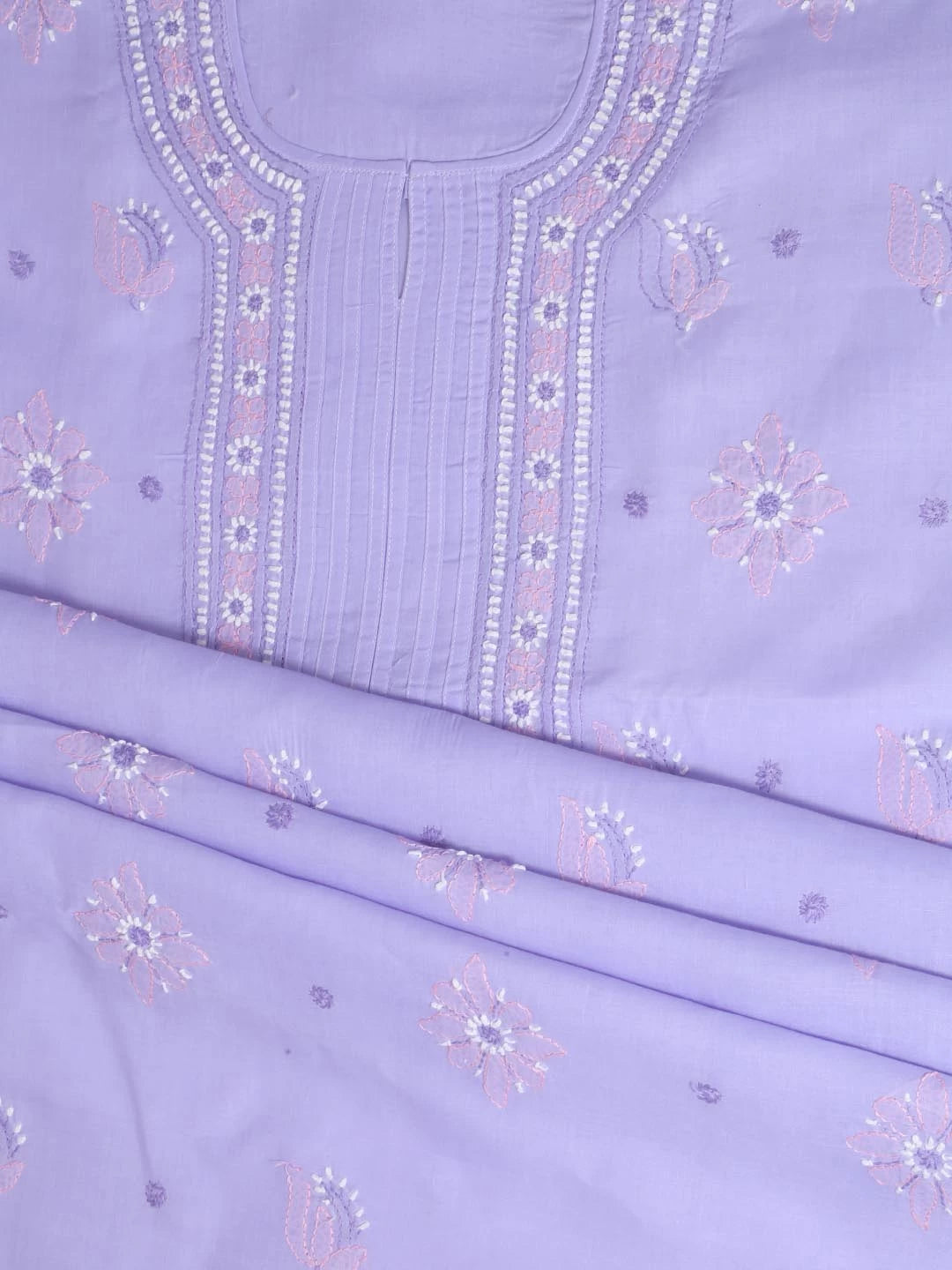 Ada Hand Embroidered Mauve Cotton Lucknowi Chikankari Semi stitched Suit Piece 01A393501