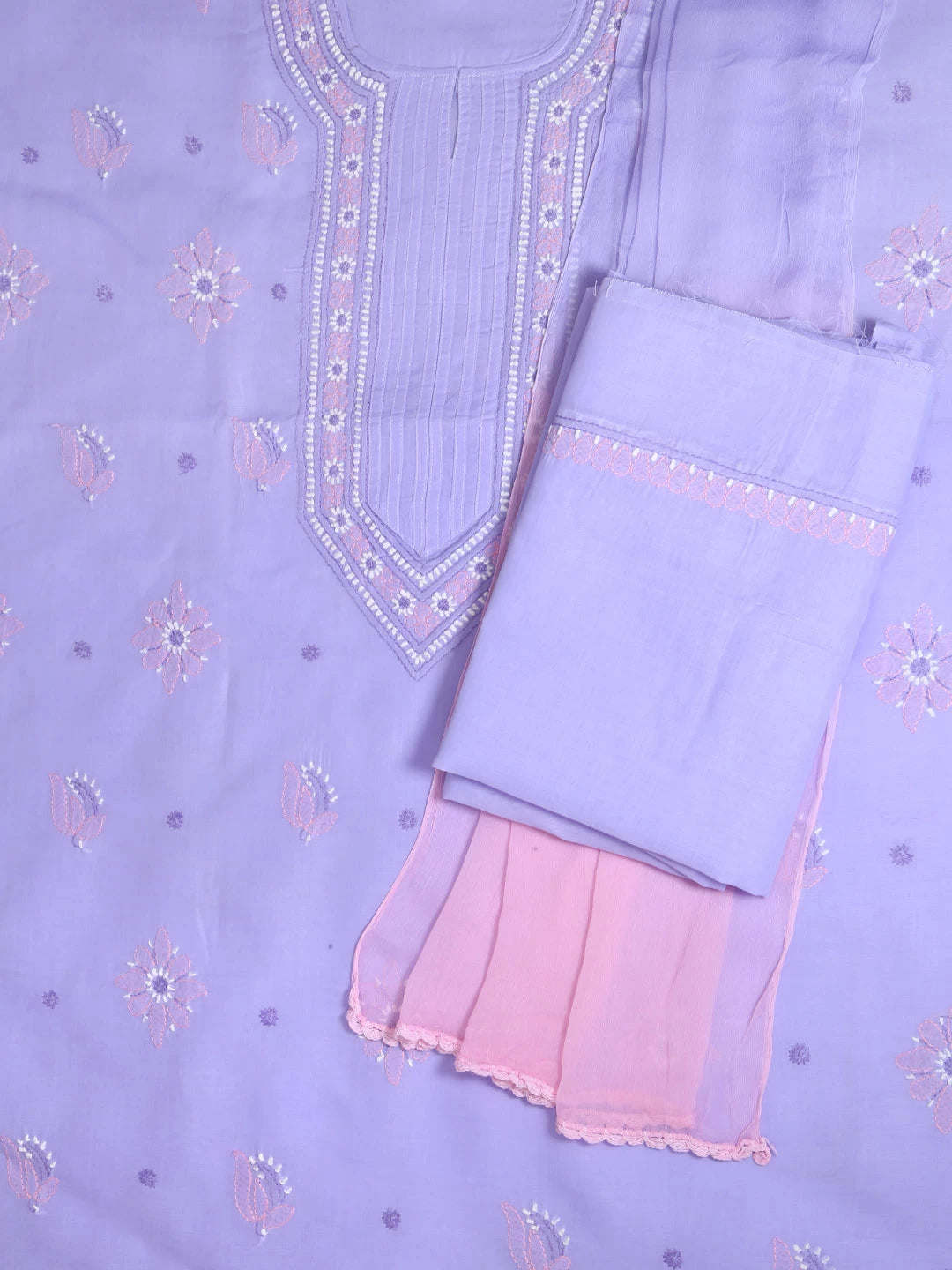 Ada Hand Embroidered Mauve Cotton Lucknowi Chikankari Semi stitched Suit Piece 01A393501