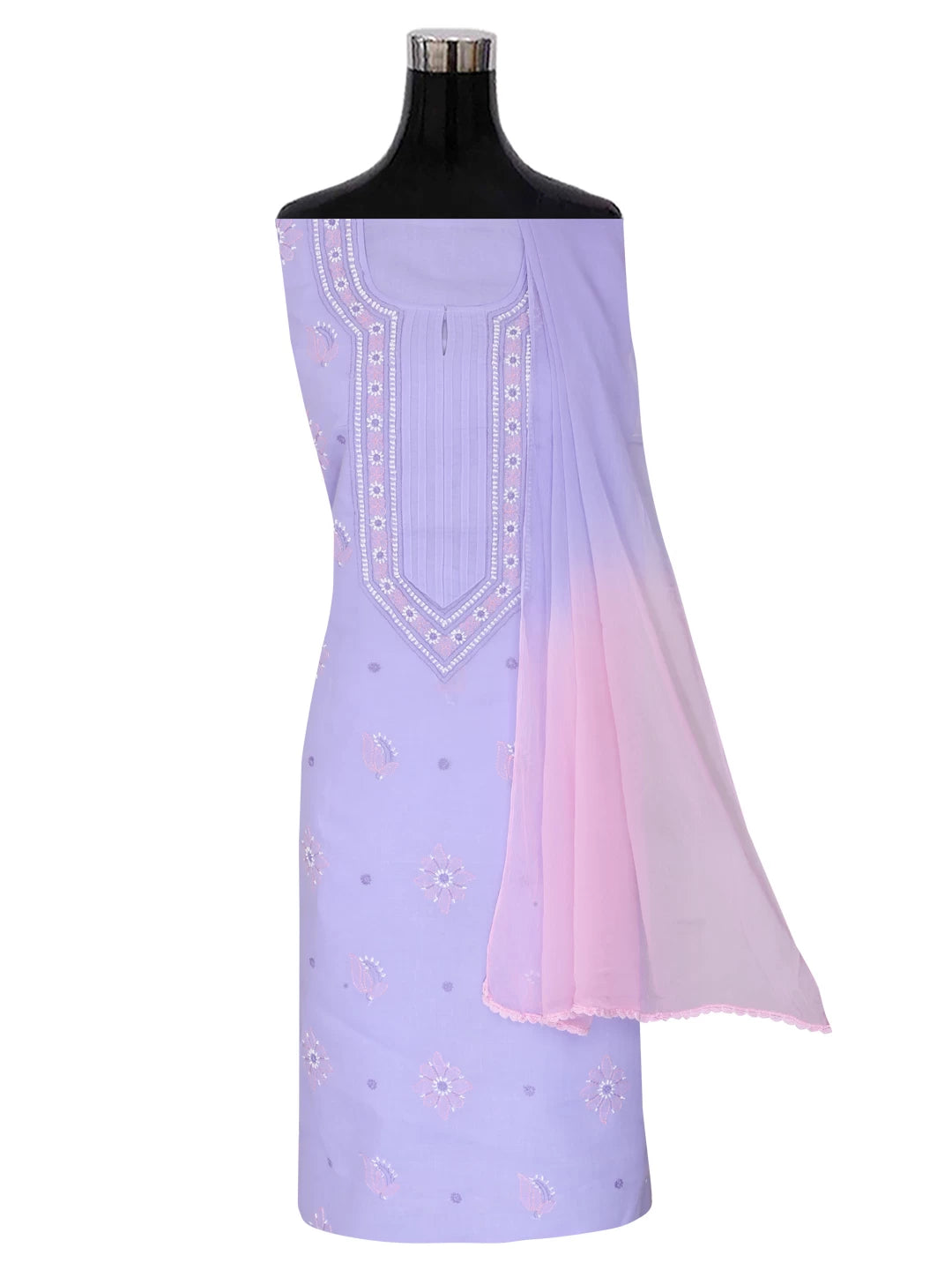 Ada Hand Embroidered Mauve Cotton Lucknowi Chikankari Semi stitched Suit Piece 01A393501