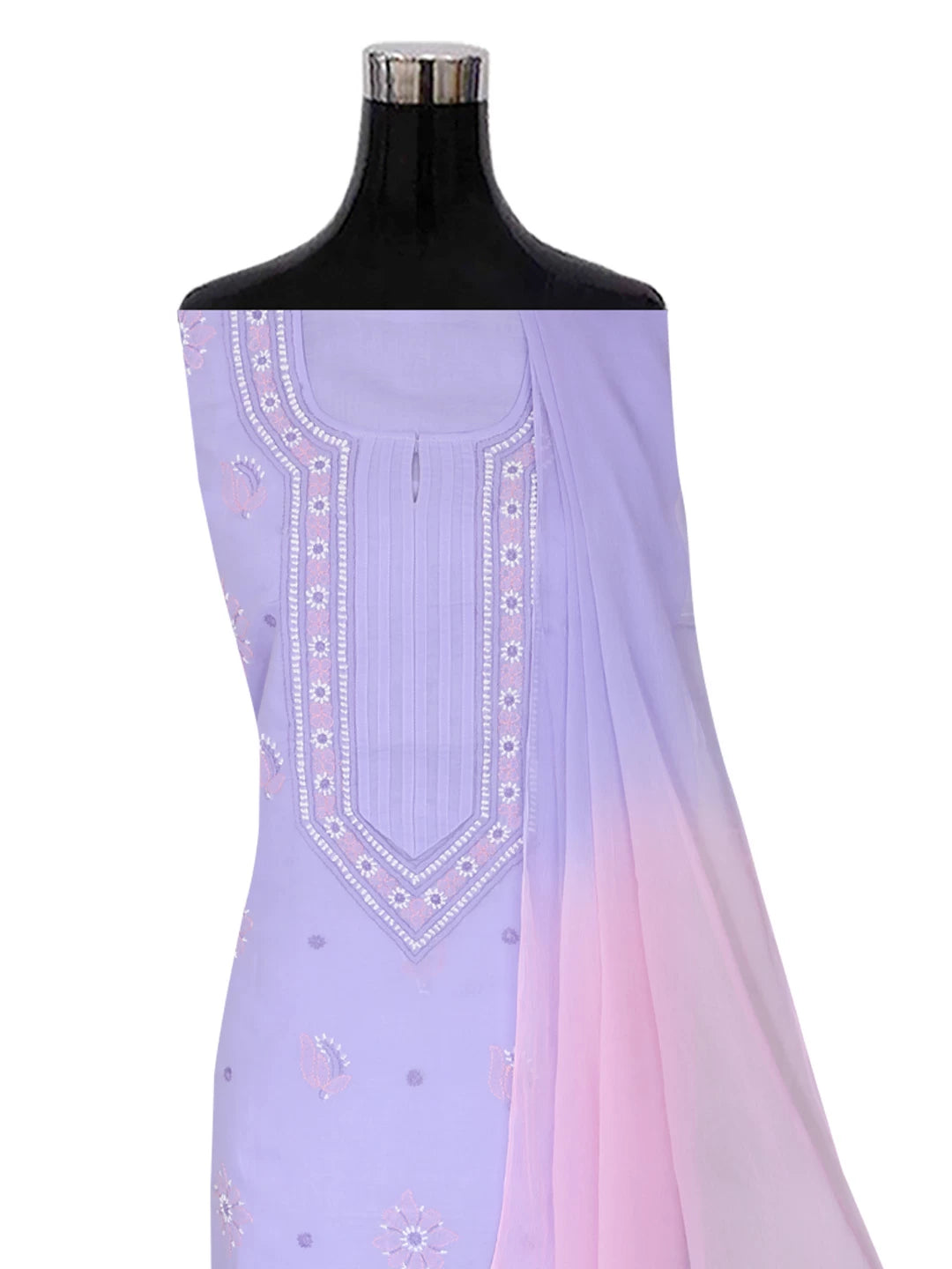 Ada Hand Embroidered Mauve Cotton Lucknowi Chikankari Semi stitched Suit Piece 01A393501