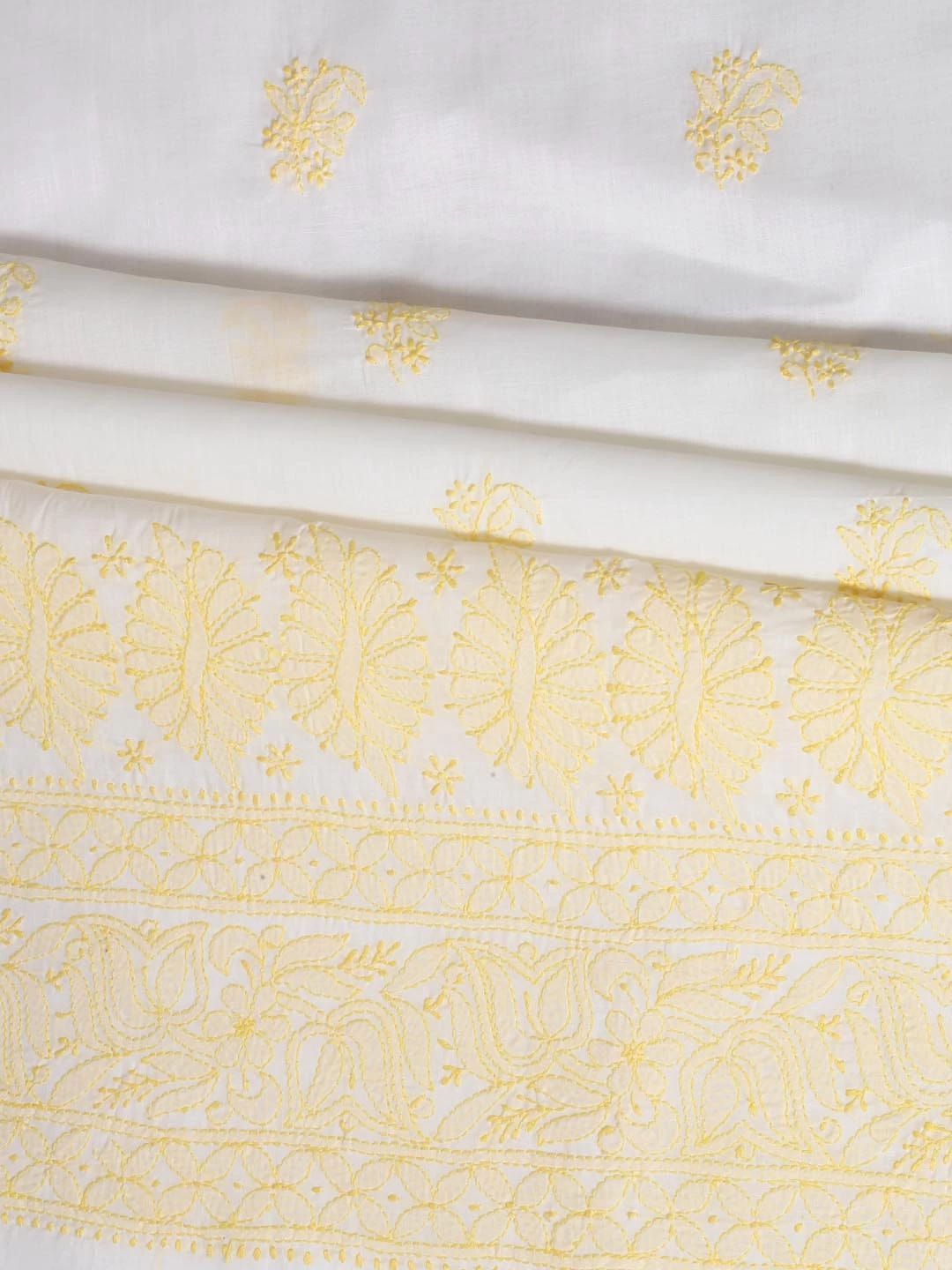Ada Hand Embroidered Cream Cotton Lucknowi Chikankari Unstitched Suit Piece 01A393609