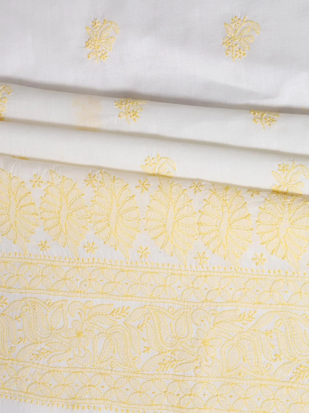 Ada Hand Embroidered Cream Cotton Lucknowi Chikankari Unstitched Suit Piece 01A393609