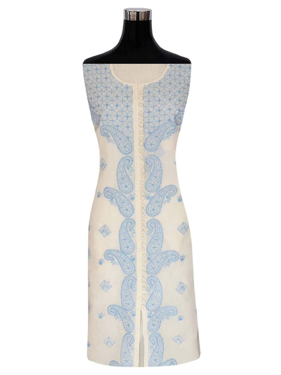 Ada Hand Embroidered Cream Cotton Lucknowi Chikankari Unstitched Suit Piece 01A393496