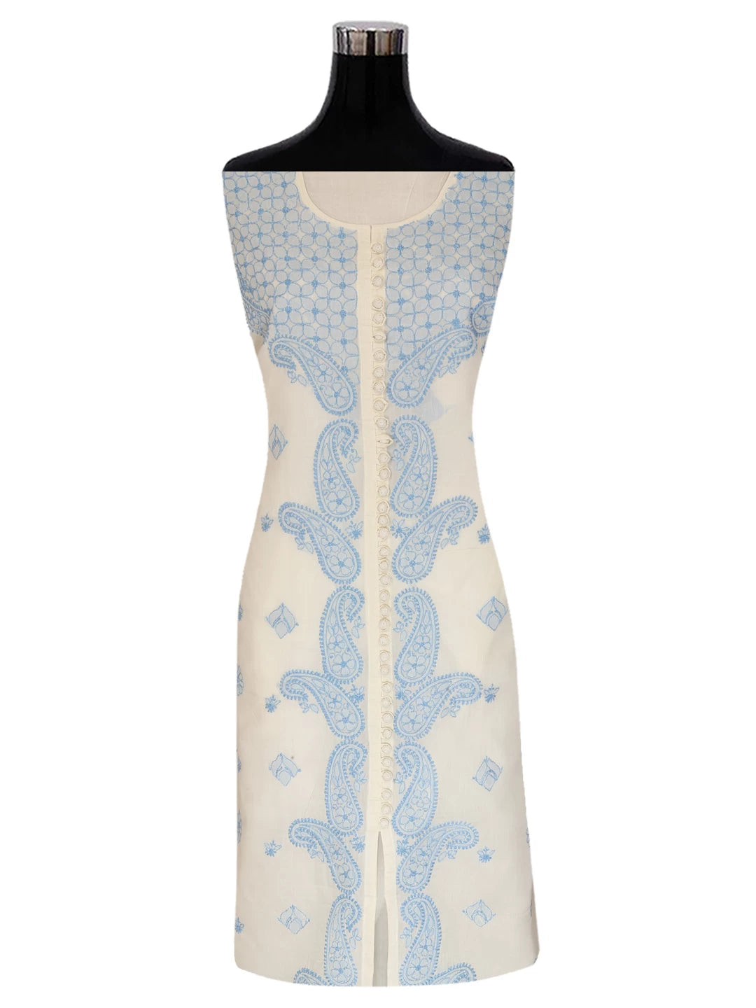 Ada Hand Embroidered Cream Cotton Lucknowi Chikankari Unstitched Suit Piece 01A393496