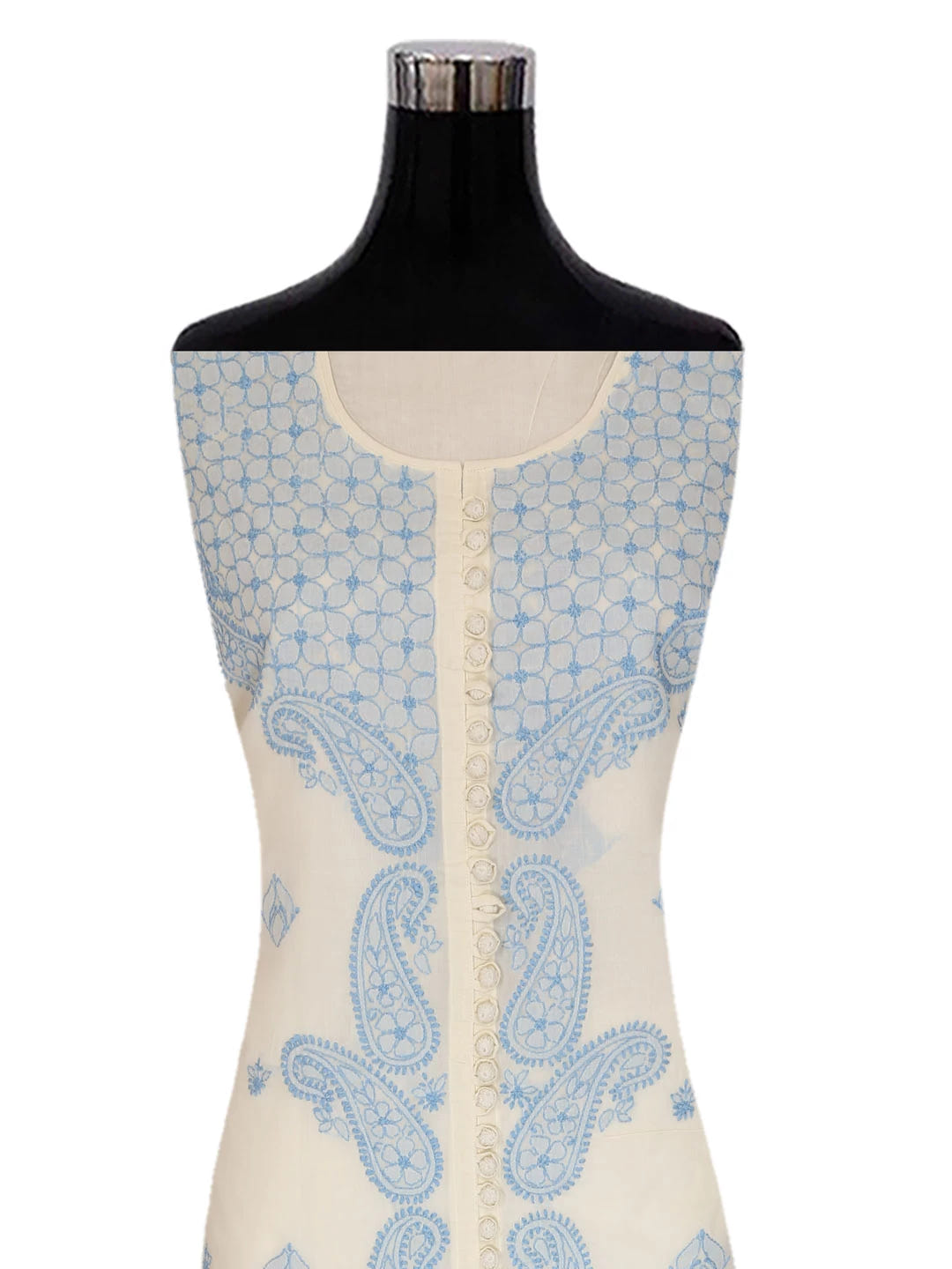 Ada Hand Embroidered Cream Cotton Lucknowi Chikankari Unstitched Suit Piece 01A393496