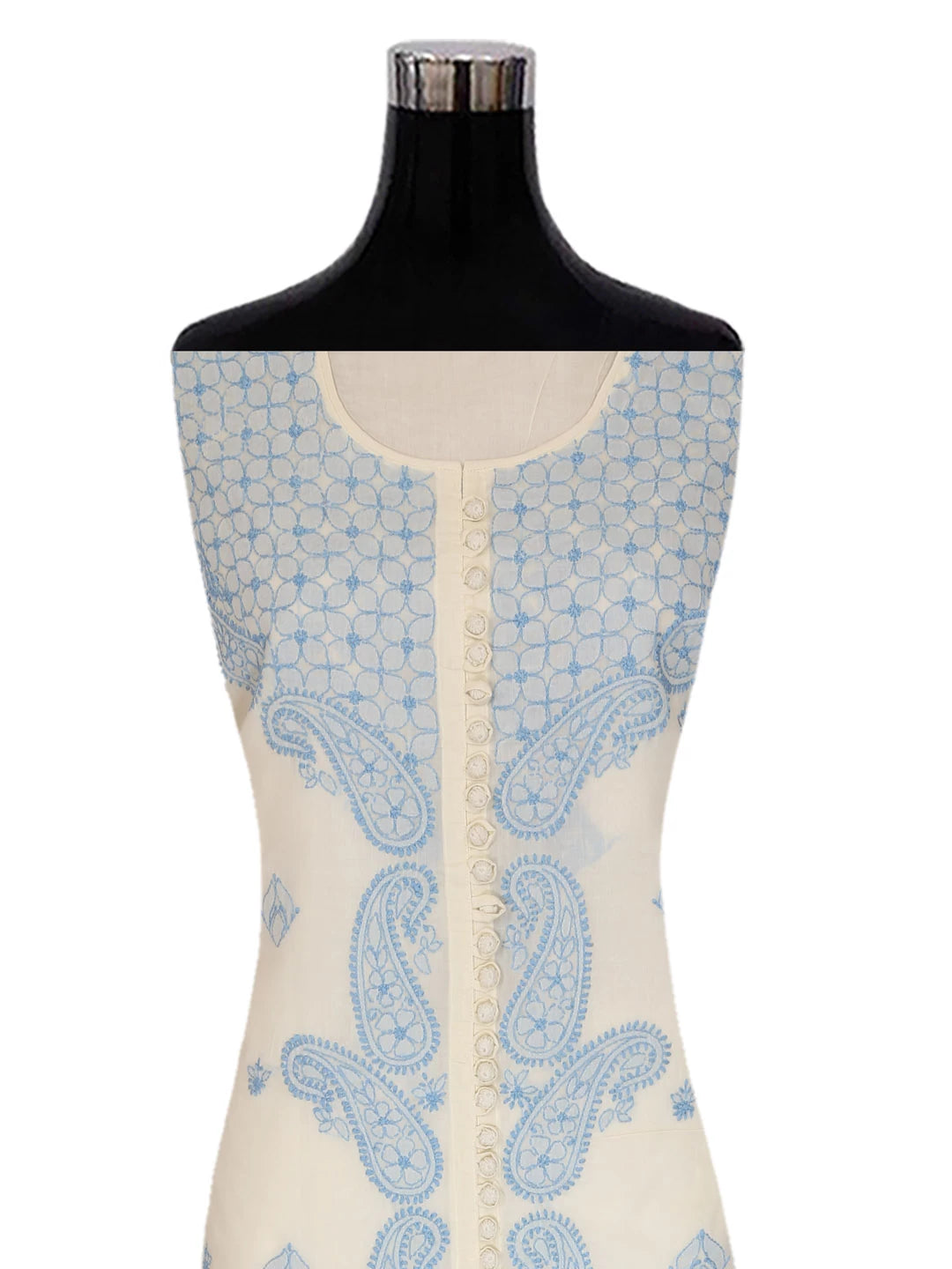 Ada Hand Embroidered Cream Cotton Lucknowi Chikankari Unstitched Suit Piece 01A393496
