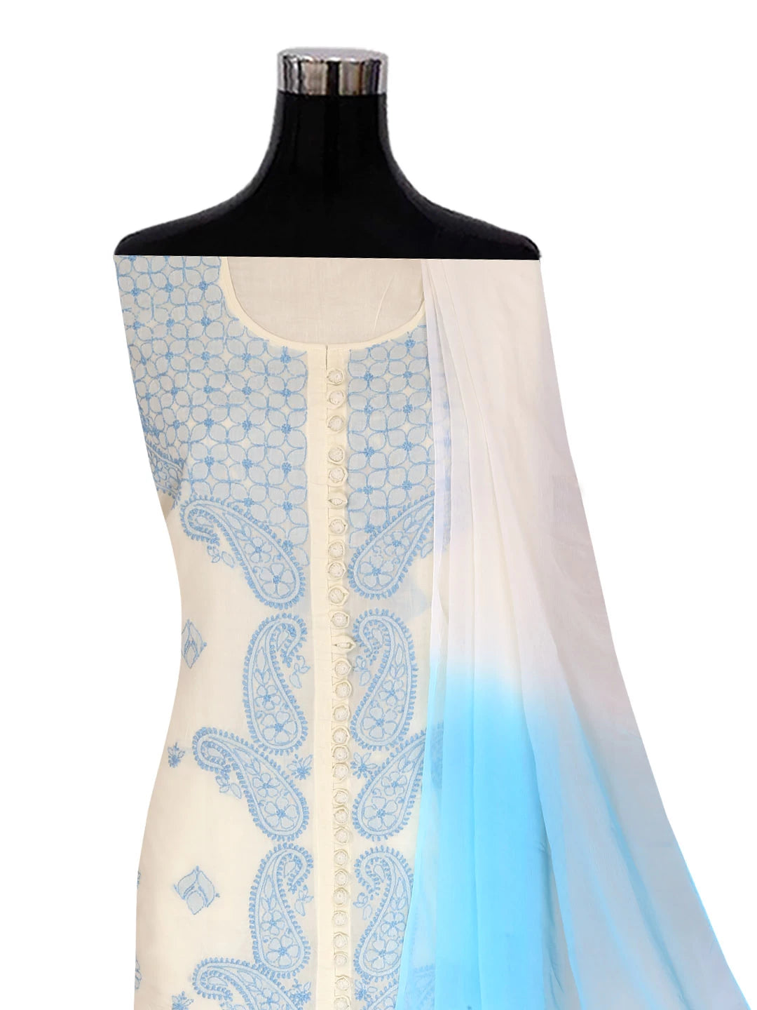 Ada Hand Embroidered Cream Cotton Lucknowi Chikankari Unstitched Suit Piece 01A393496
