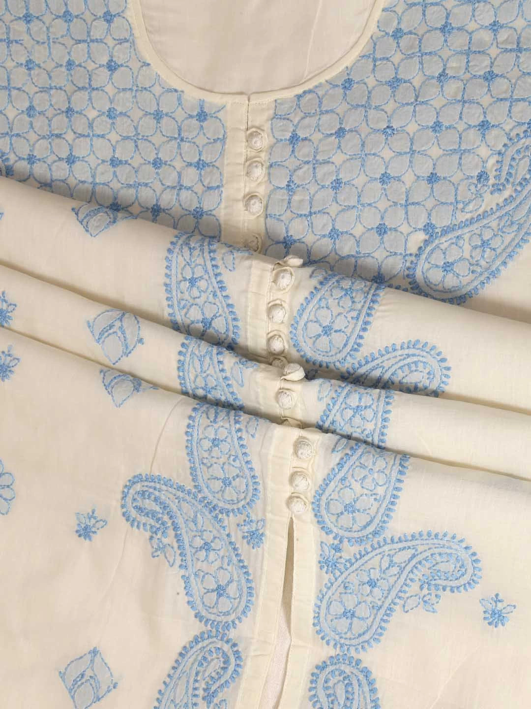 Ada Hand Embroidered Cream Cotton Lucknowi Chikankari Unstitched Suit Piece 01A393496