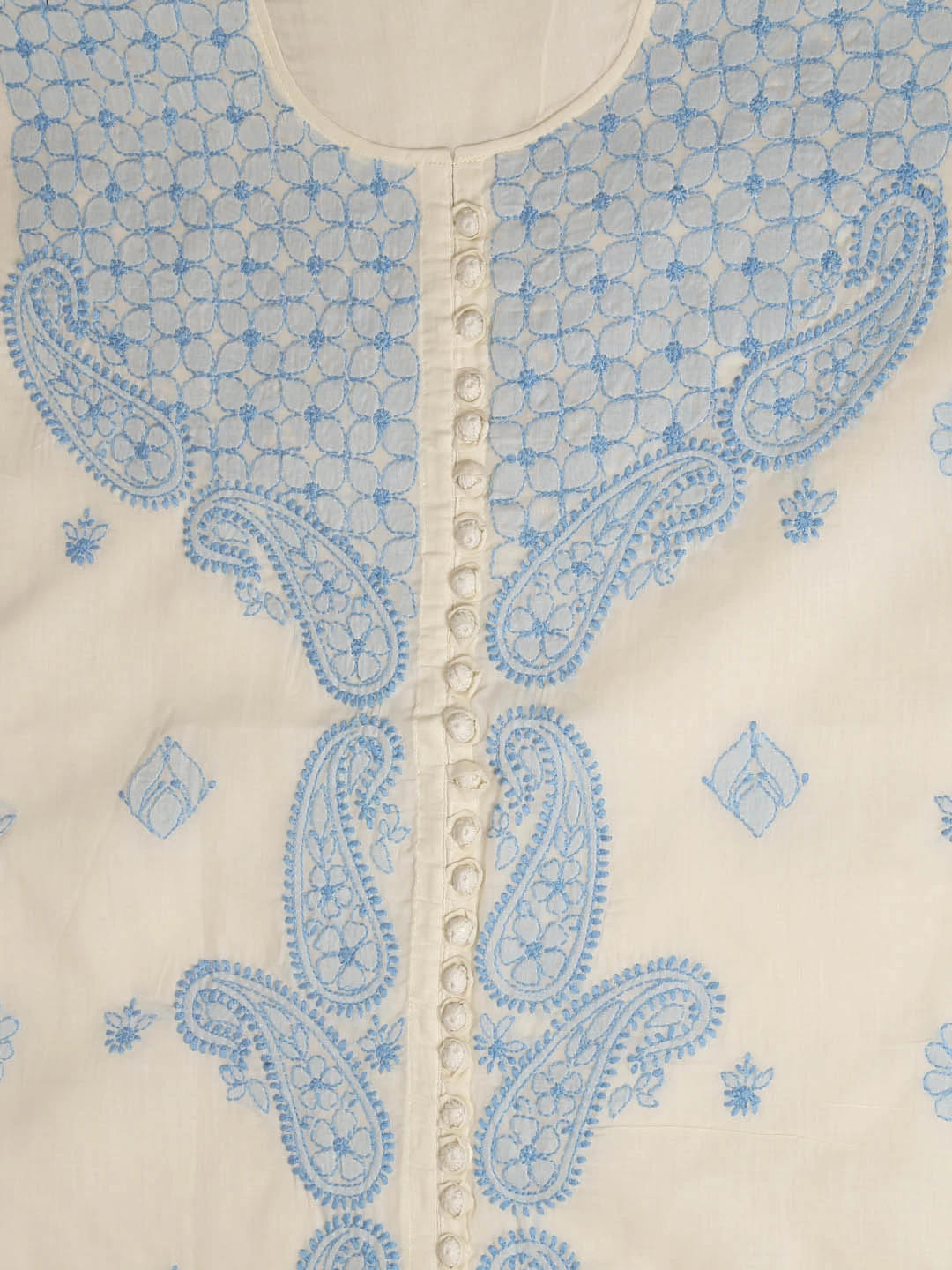 Ada Hand Embroidered Cream Cotton Lucknowi Chikankari Unstitched Suit Piece 01A393496