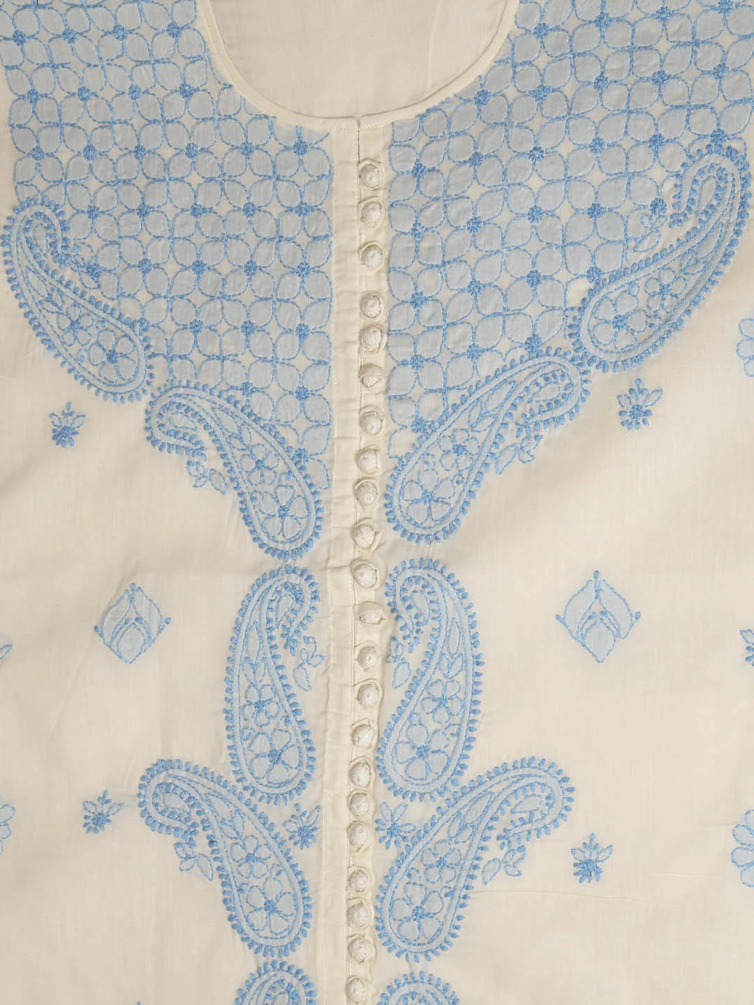 Ada Hand Embroidered Cream Cotton Lucknowi Chikankari Unstitched Suit Piece 01A393496