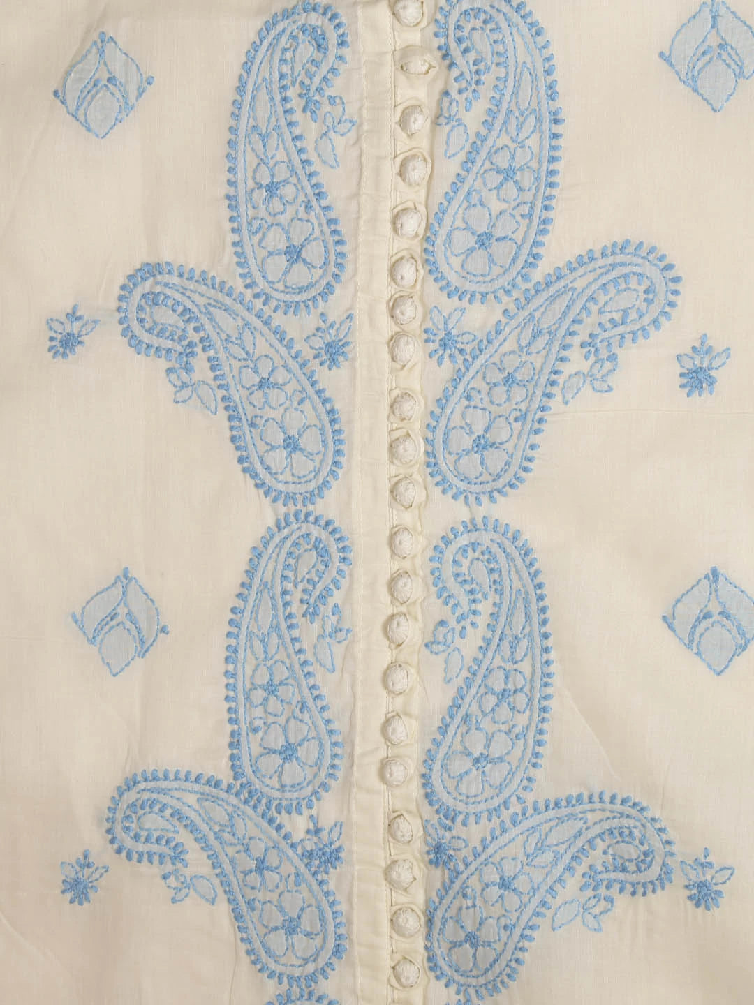 Ada Hand Embroidered Cream Cotton Lucknowi Chikankari Unstitched Suit Piece 01A393496