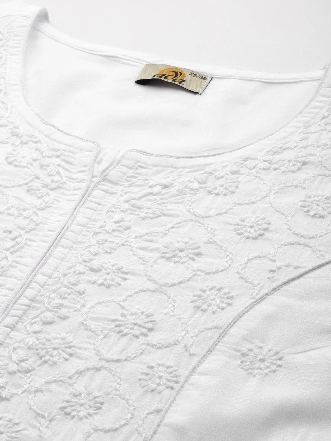 Ada Hand Embroidered White Cotton Lucknowi Chikankari Straight Kurta A411471