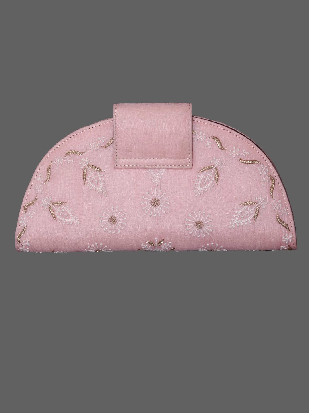 Ada Hand Embroidered Powder Pink Silk Lucknowi Chikankari Clutch With Zari Work 01A381890