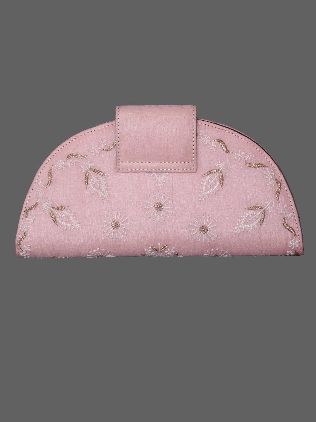 Ada Hand Embroidered Powder Pink Silk Lucknowi Chikankari Clutch With Zari Work 01A381890