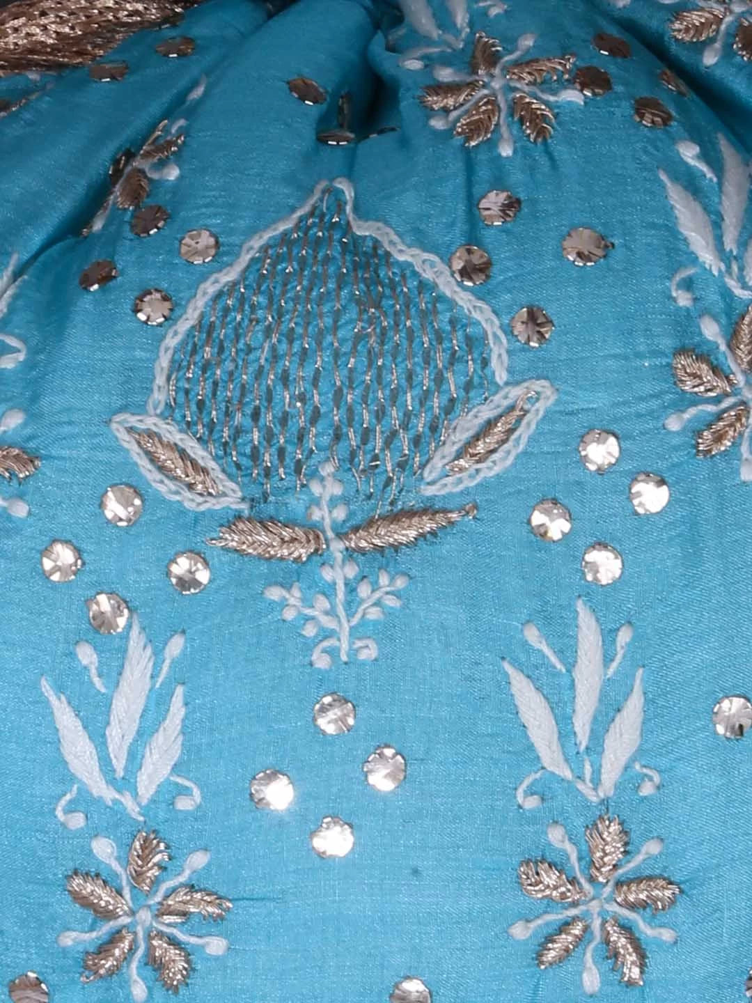 Ada Hand Embroidered Blue Silk Lucknowi Chikankari Potli Bag With Muqaish Work 01A393632