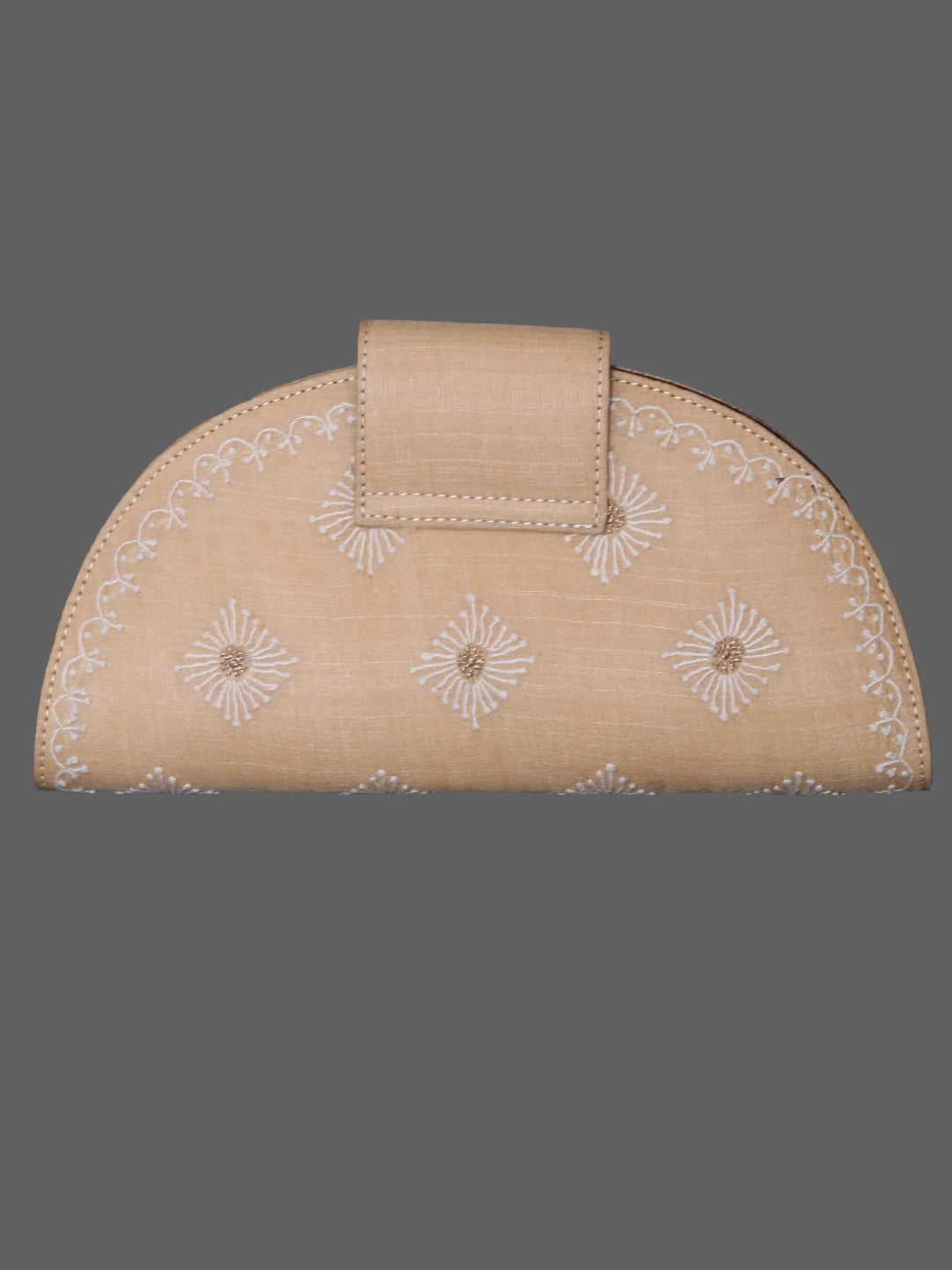 Ada Hand Embroidered Fawn Silk Lucknowi Chikankari Clutch Box With Zari Work 01A381894