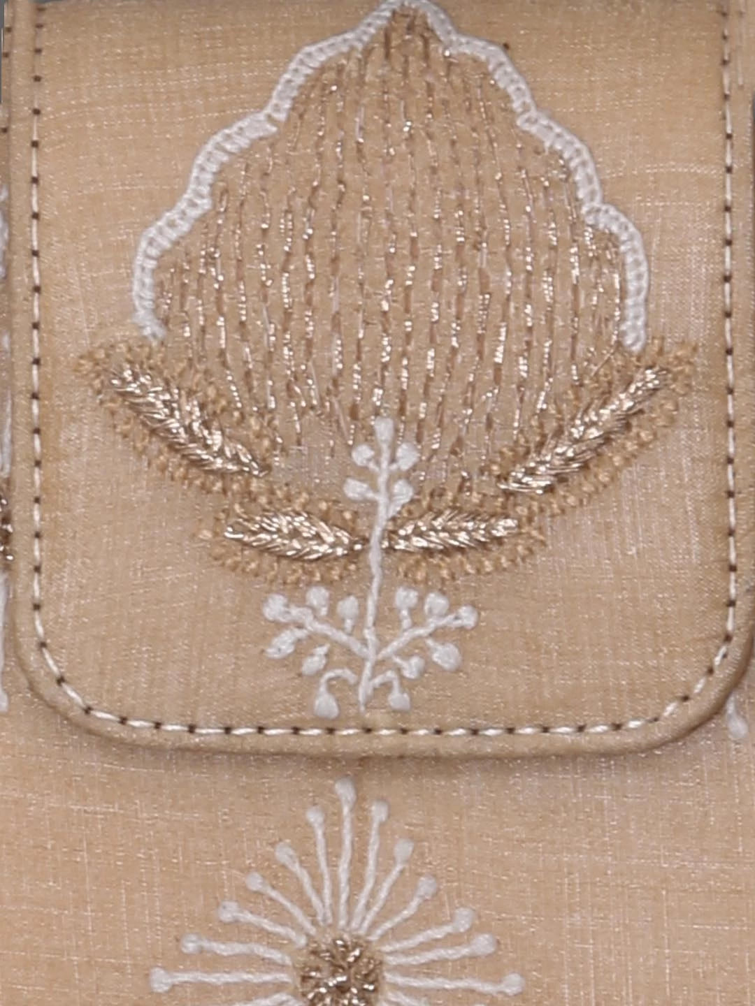 Ada Hand Embroidered Fawn Silk Lucknowi Chikankari Clutch Box With Zari Work 01A381894