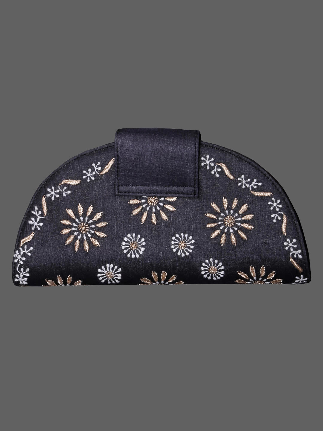 Ada Hand Embroidered Black Silk Lucknowi Chikankari Clutch With Zari Work 01A381880