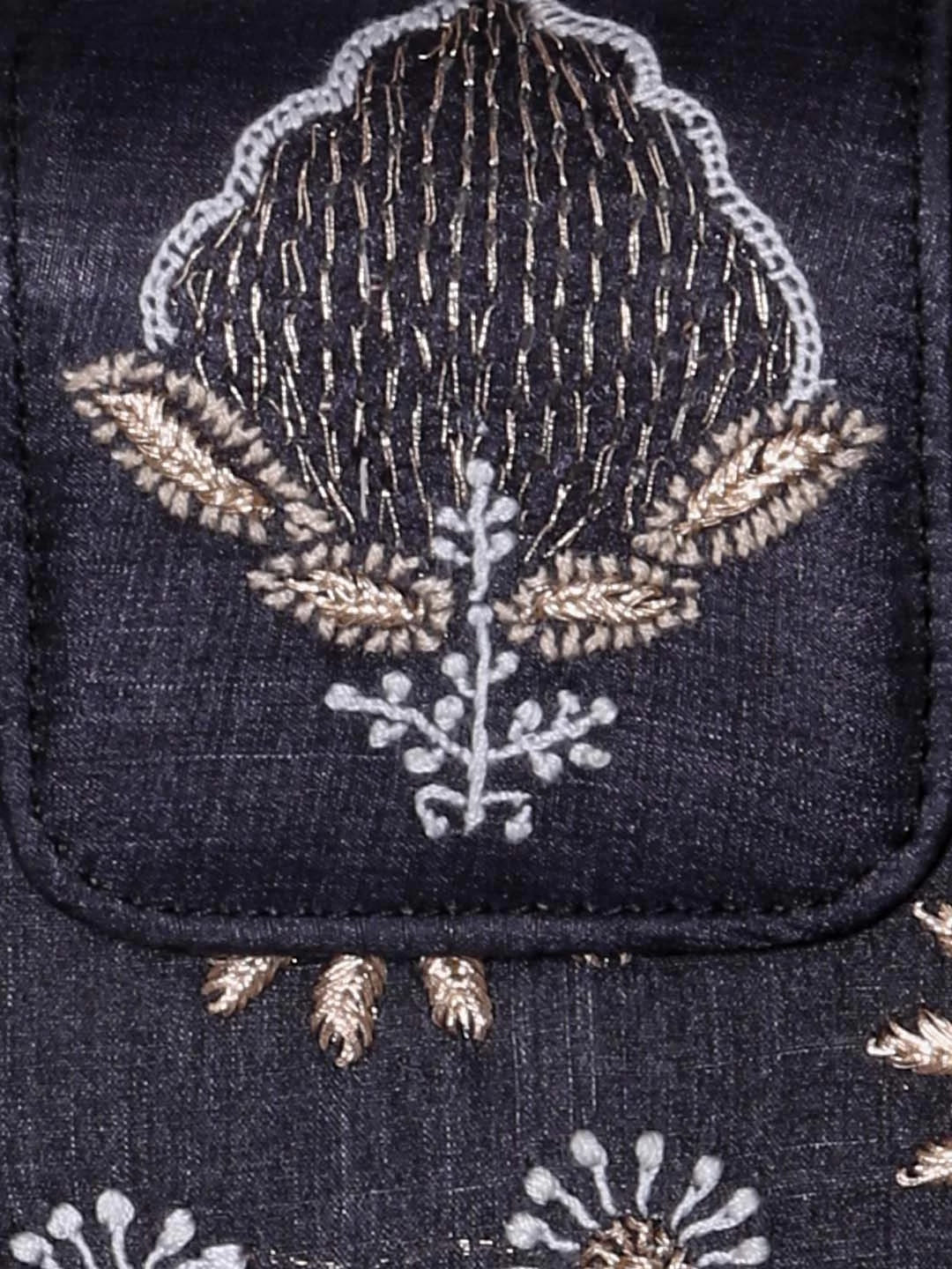Ada Hand Embroidered Black Silk Lucknowi Chikankari Clutch With Zari Work 01A381880