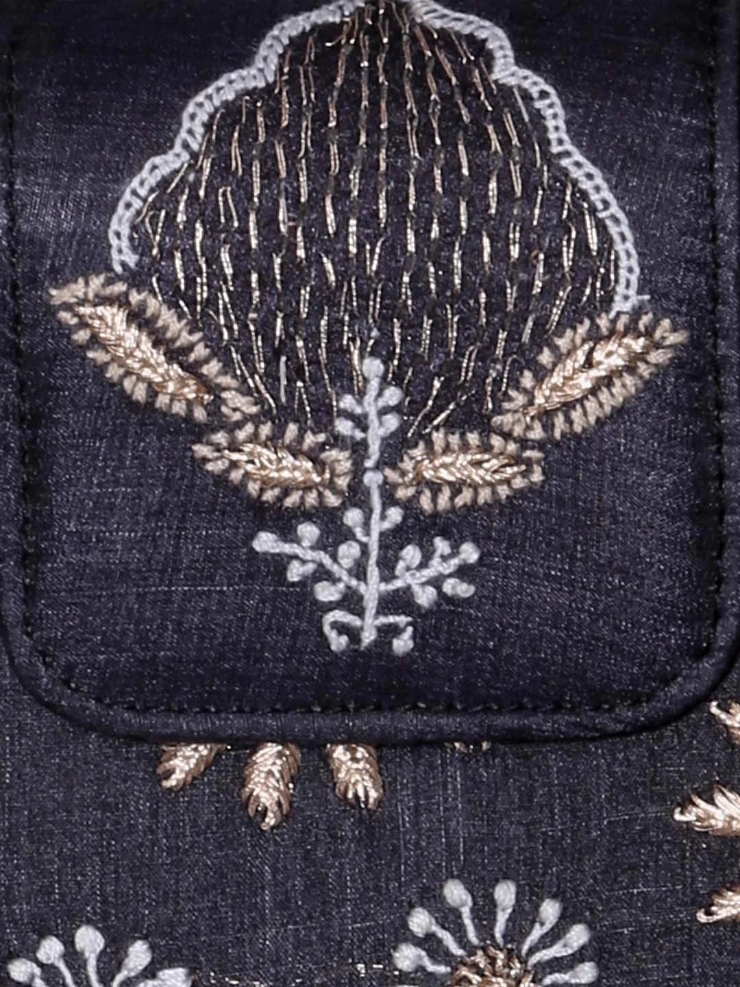 Ada Hand Embroidered Black Silk Lucknowi Chikankari Clutch With Zari Work 01A381880