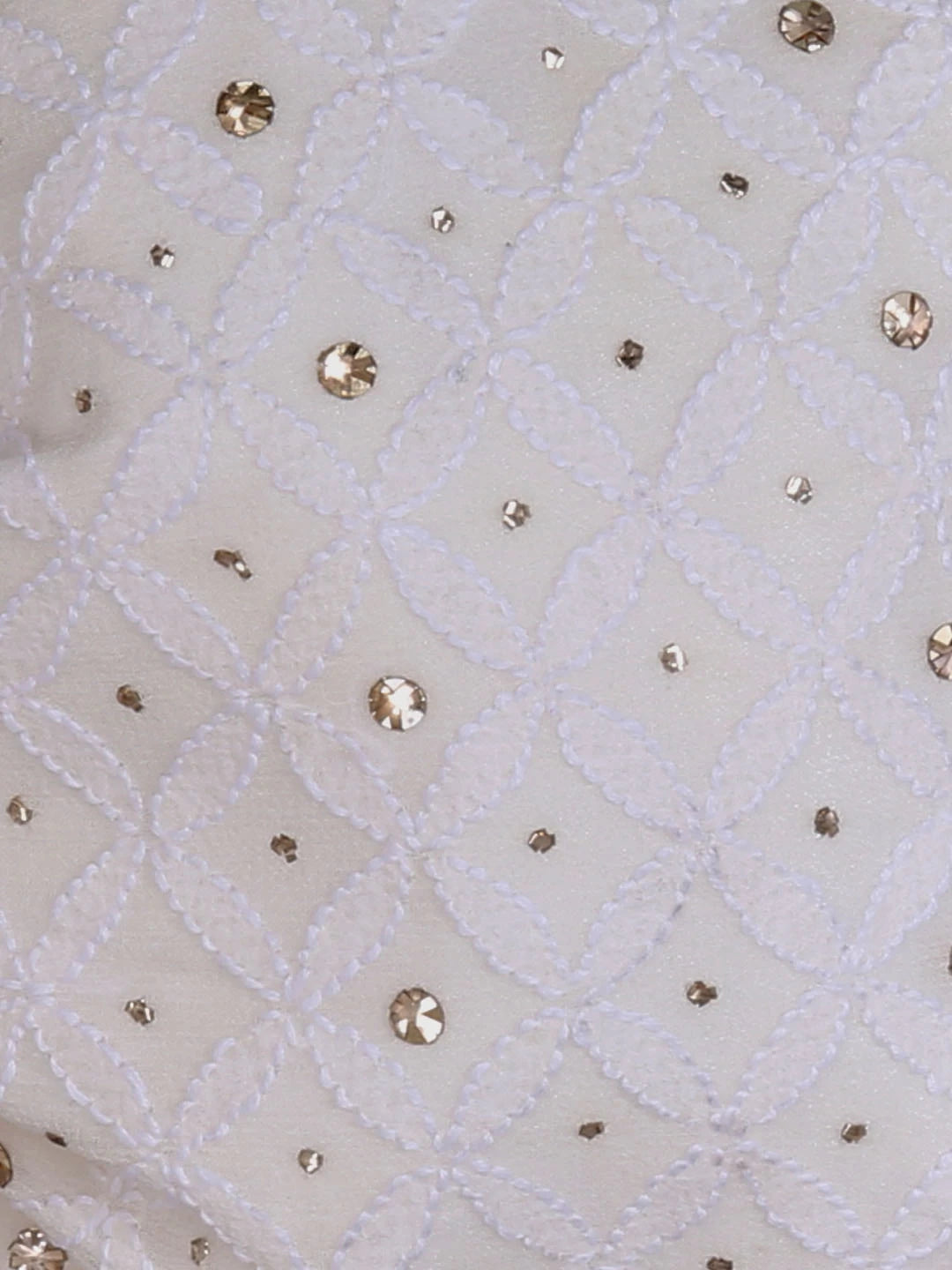 Ada Hand Embroidered White Pure Georgette Lucknowi Chikankari Potli Bag With Muqaish Work 01A381315
