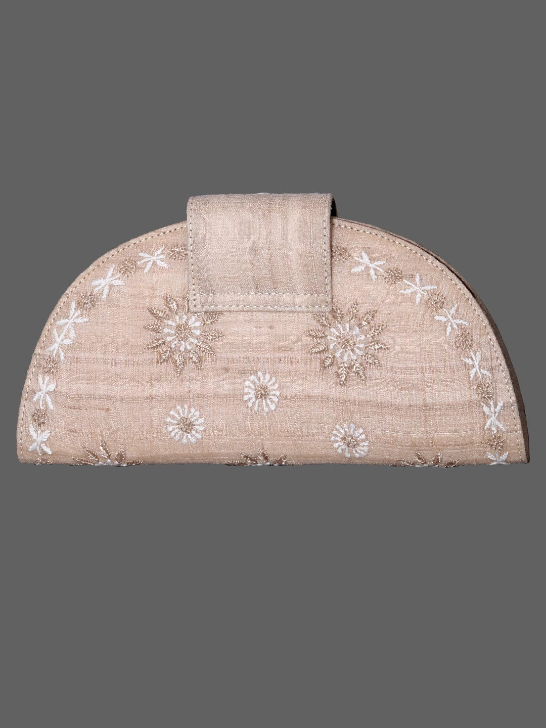 Ada Hand Embroidered Fawn Silk Lucknowi Chikankari Clutch Box With Zari Work 01A381897