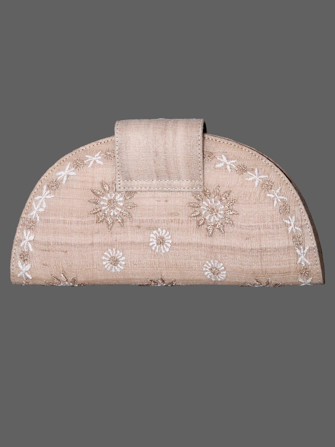 Ada Hand Embroidered Fawn Silk Lucknowi Chikankari Clutch Box With Zari Work 01A381897