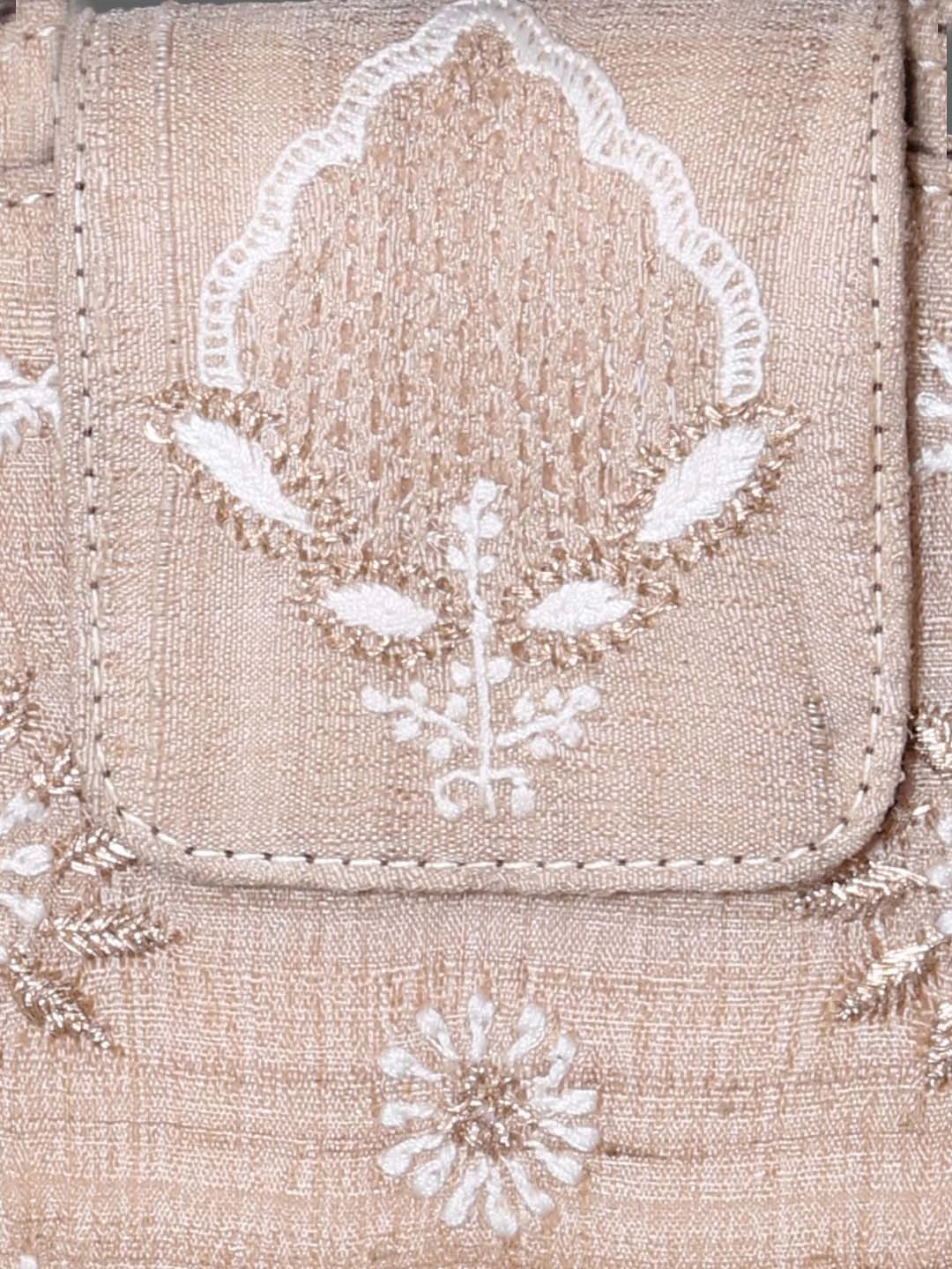 Ada Hand Embroidered Fawn Silk Lucknowi Chikankari Clutch Box With Zari Work 01A381897