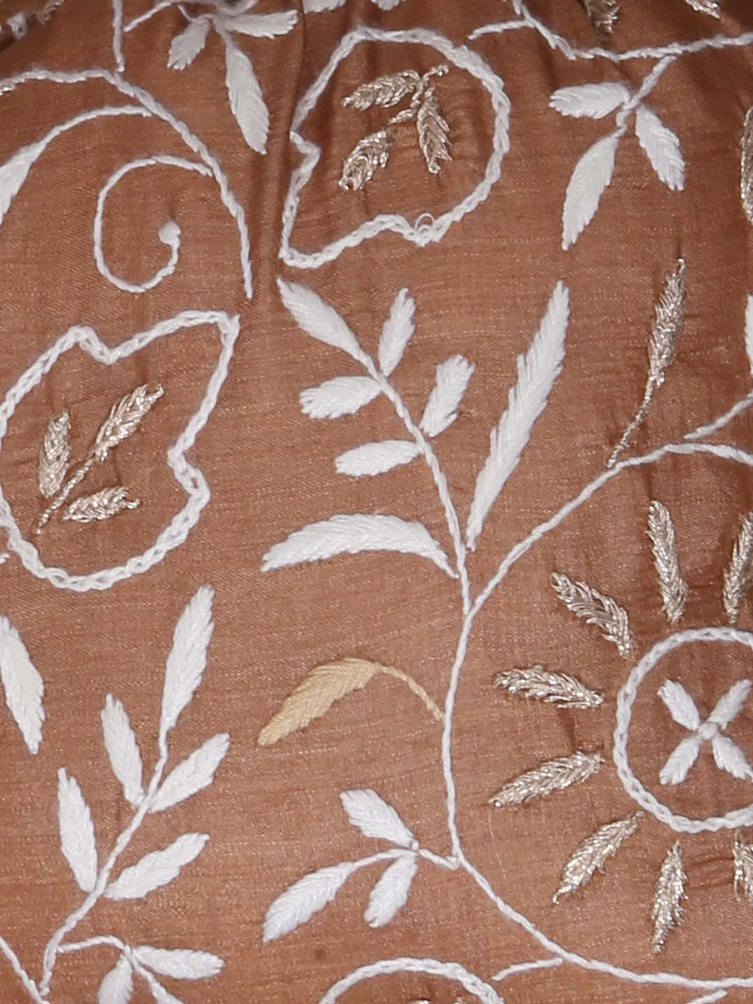 Ada Hand Embroidered Brown Silk Lucknowi Chikankari Potli Bag With Zari Work 01A378195