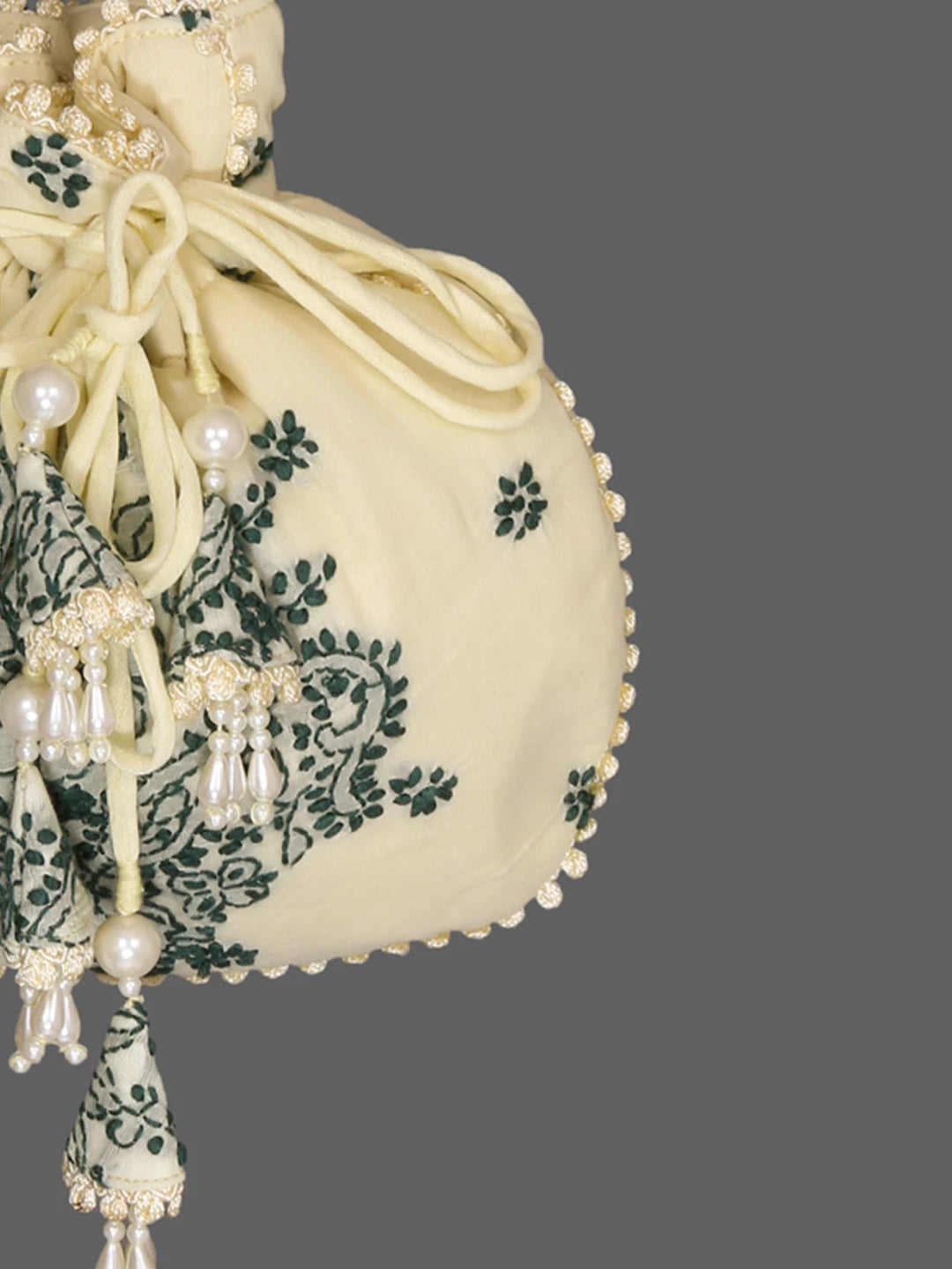 Ada Hand Embroidered Lemon Cotton Lucknowi Chikankari Potli Bag 01A381310