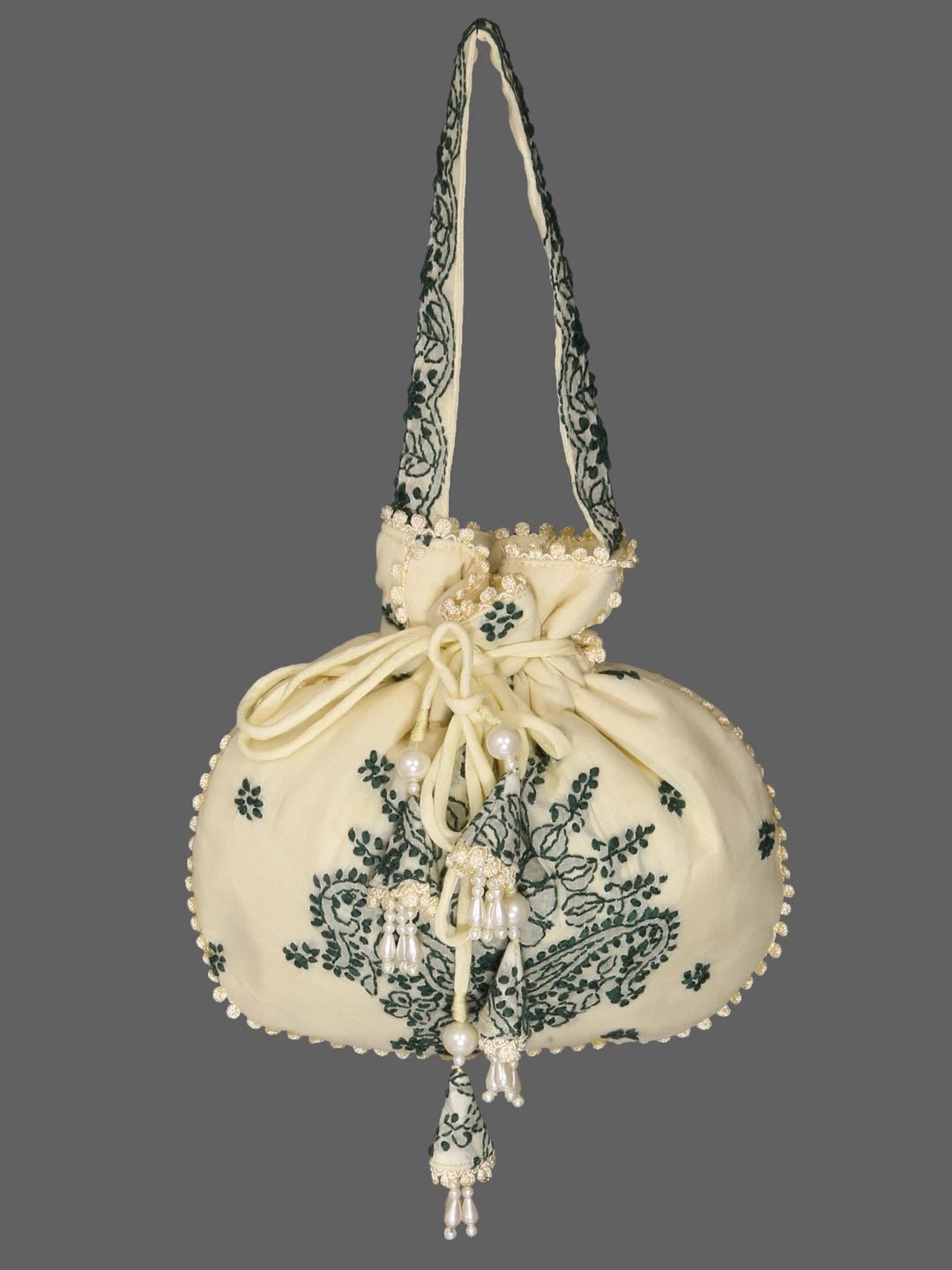 Ada Hand Embroidered Lemon Cotton Lucknowi Chikankari Potli Bag 01A381310