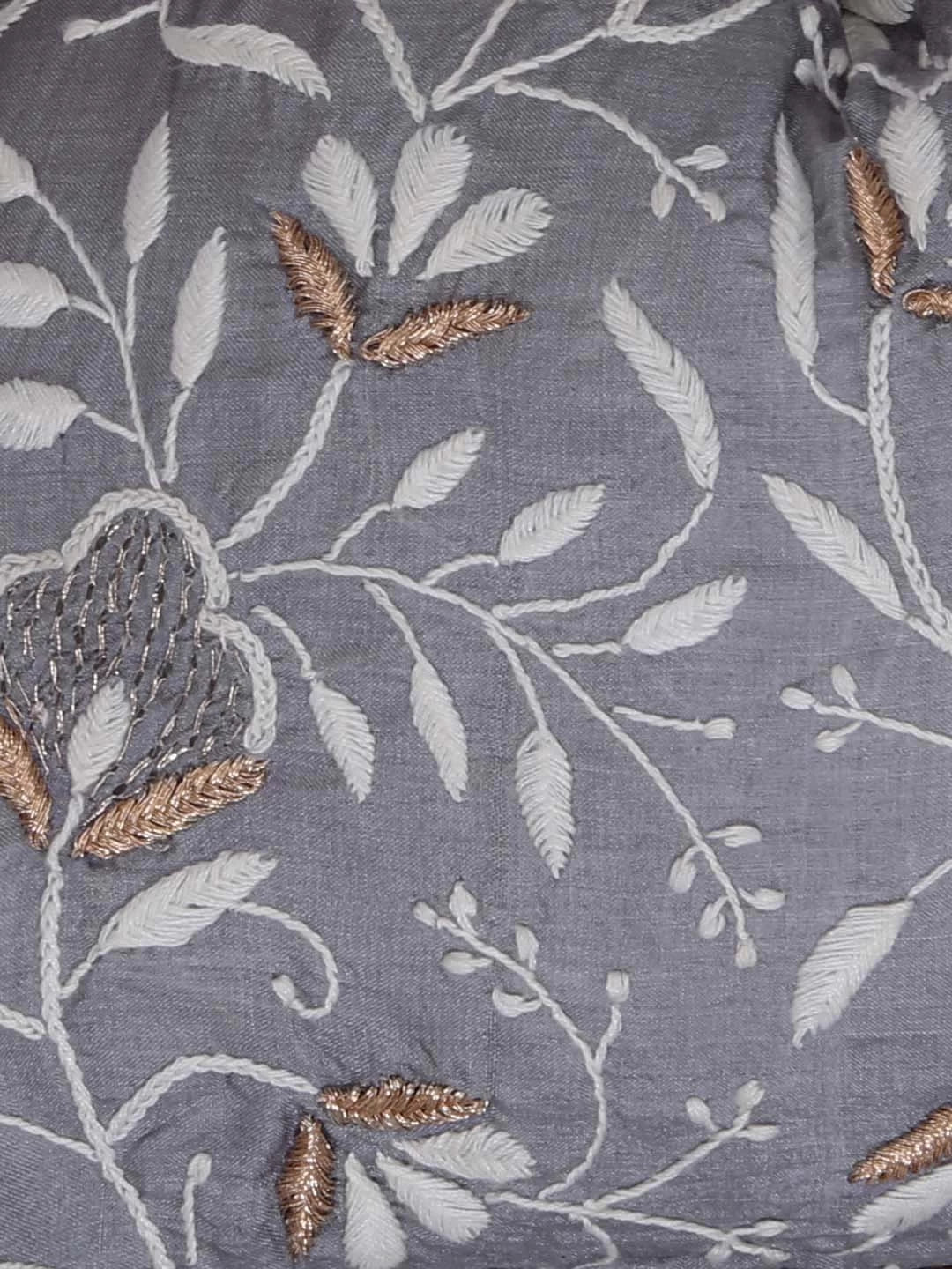 Ada Hand Embroidered Grey Silk Lucknowi Chikankari Potli Bag With Zari Work 01A381870