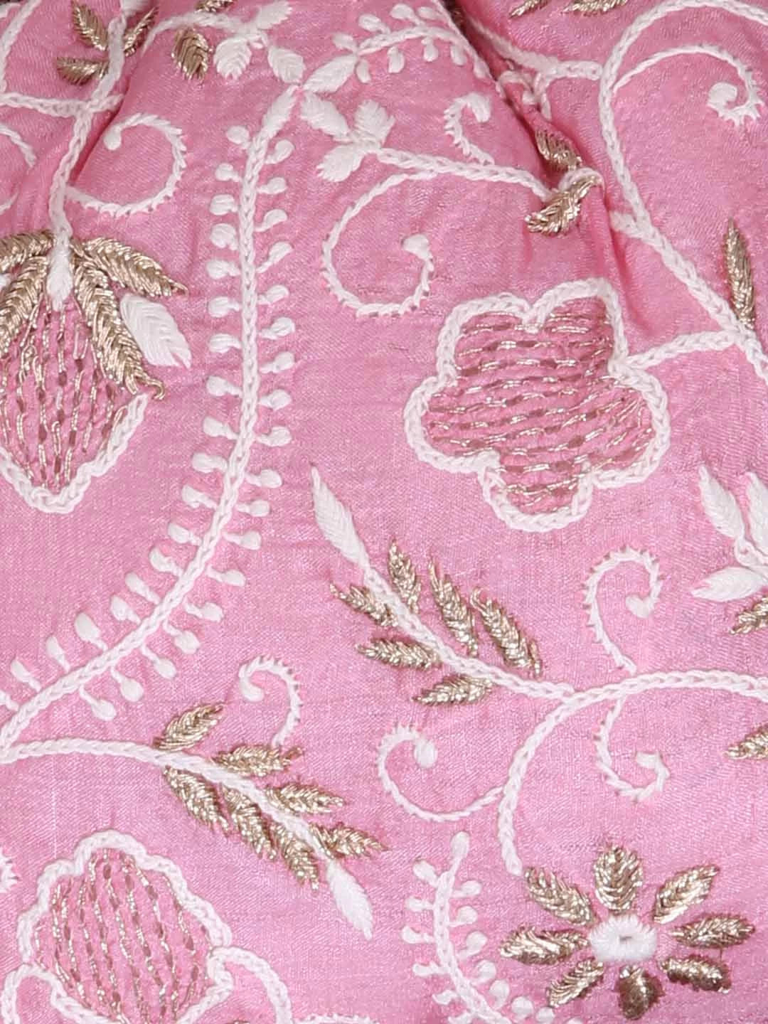 Ada Hand Embroidered Pink Silk Lucknowi Chikankari Potli Bag With Zari Work 01A378197