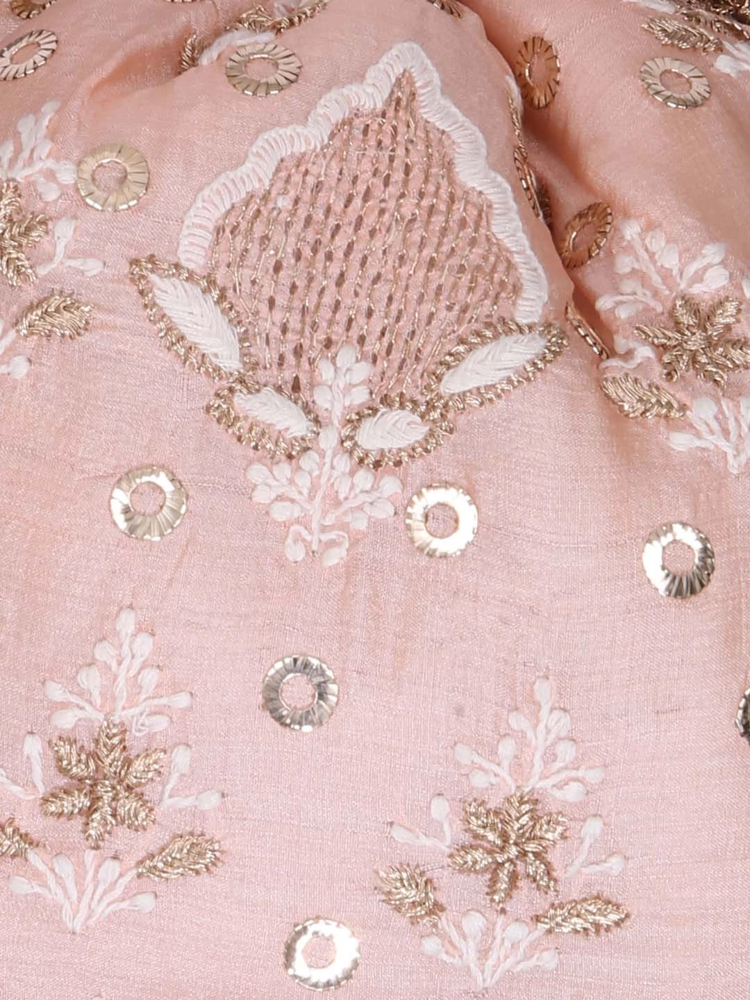 Ada Hand Embroidered Light Peach Silk Lucknowi Chikankari Potli Bag With Zari Work 01A380722