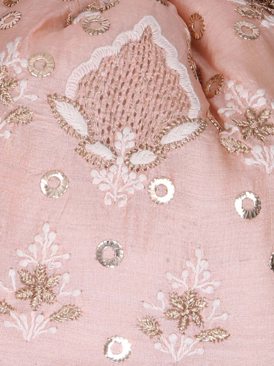 Ada Hand Embroidered Light Peach Silk Lucknowi Chikankari Potli Bag With Zari Work 01A380722